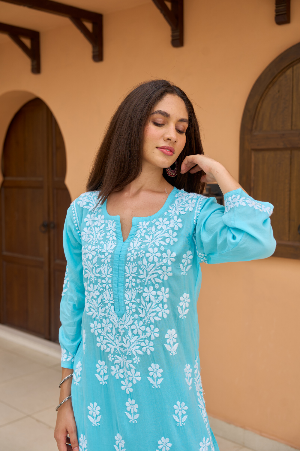 Zaira Modal Cotton Chikankari Set - Sky Blue