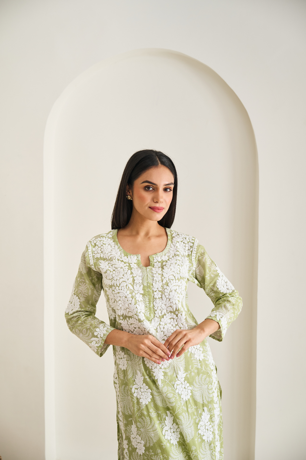 Sidra Printed Mul Cotton Chikankari Set - Green