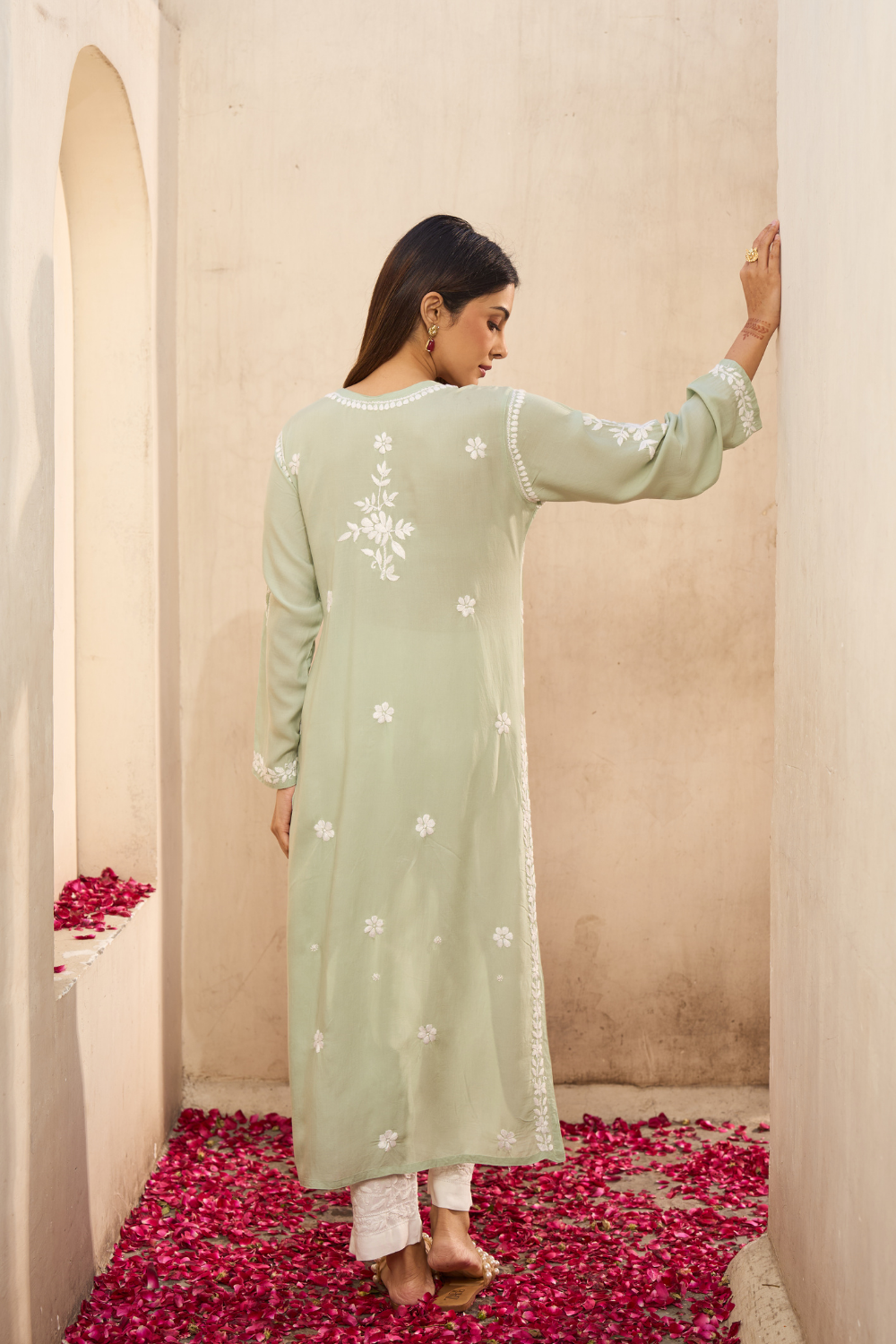 Urfi Modal Cotton Chikankari Kurti - Pastel Green