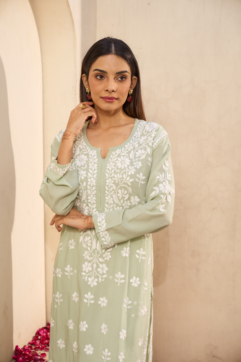 Urfi Modal Cotton Chikankari Kurti - Pastel Green