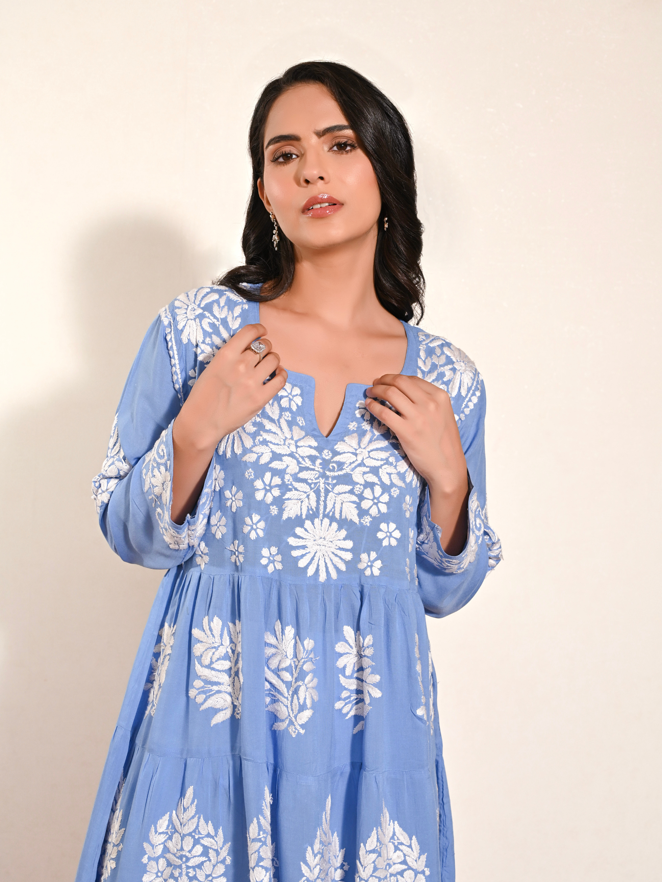 Hiba Modal Short Chikankari Anarkali - Blue