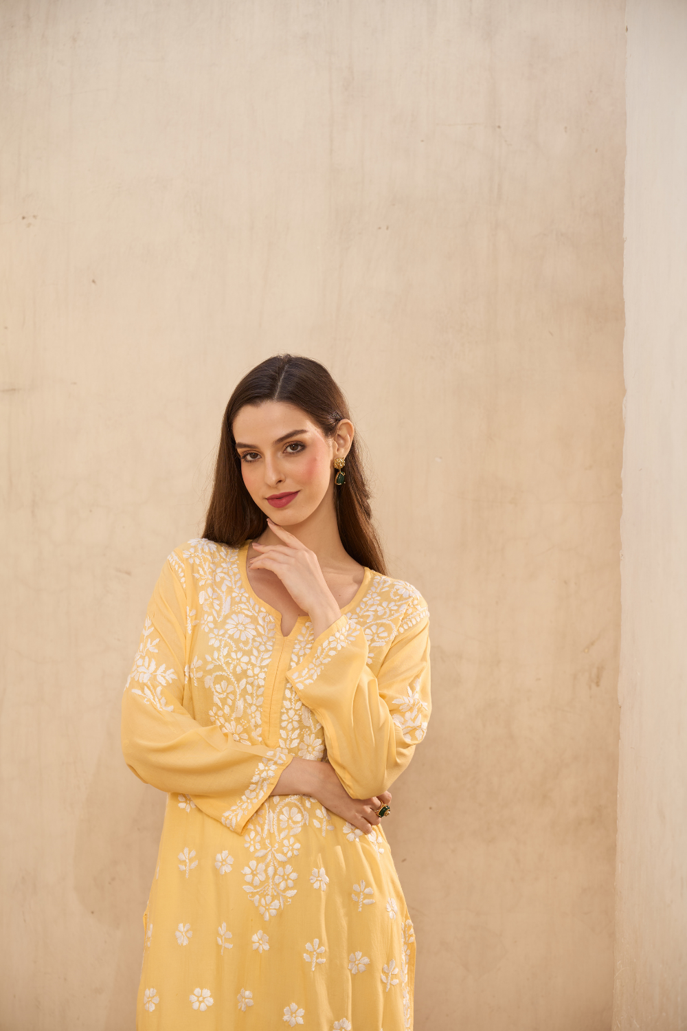 Urfi Modal Cotton Chikankari Kurti - Yellow