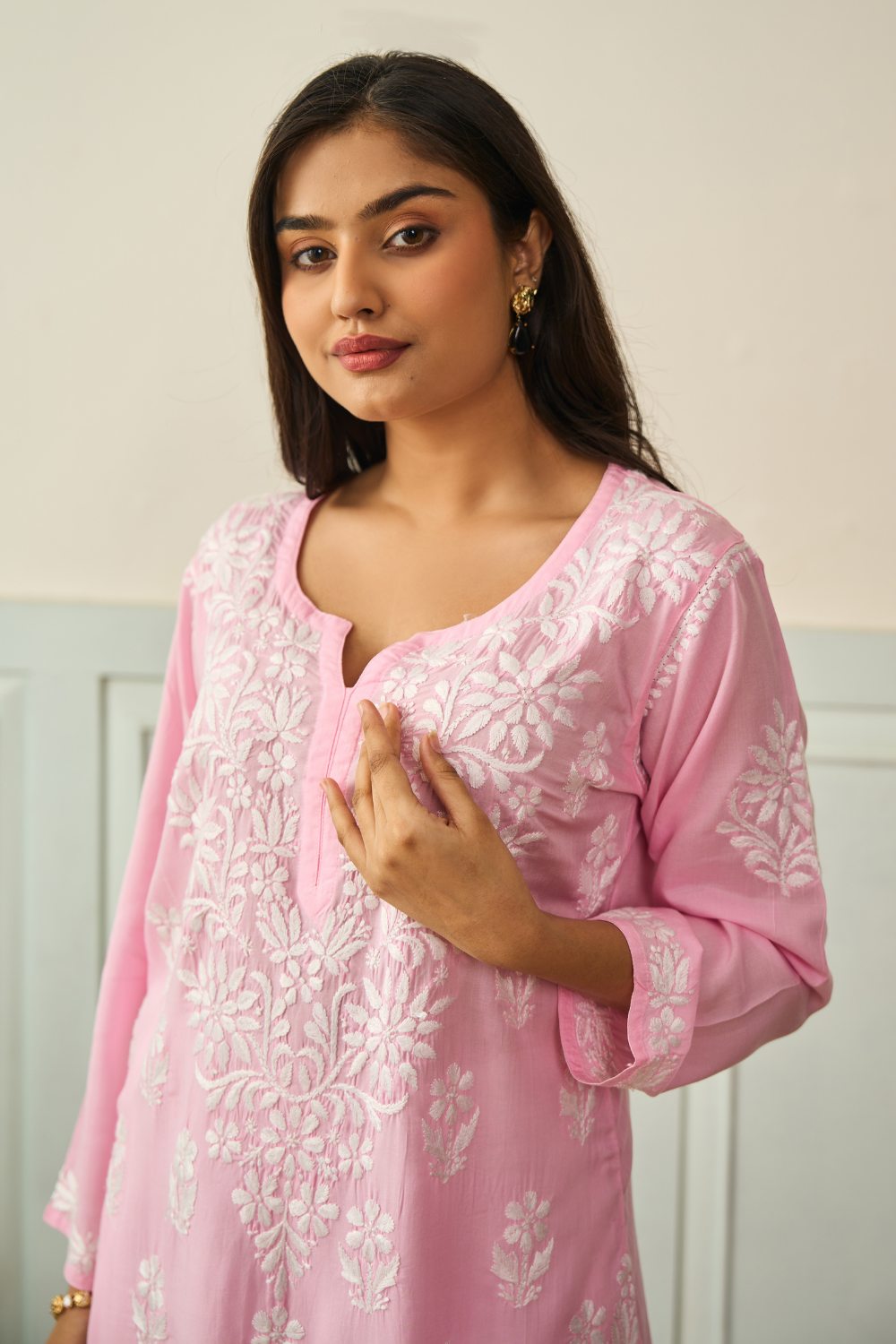 Azra Modal Chikankari Top - Pink