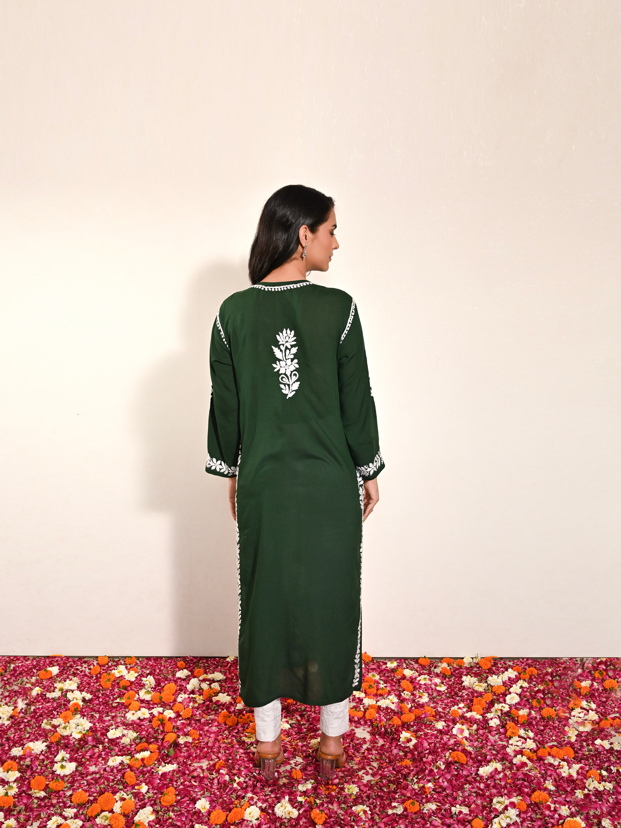 Sameena Modal Cotton Kurti - Bottle Green