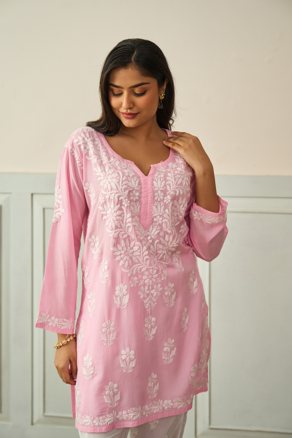 Azra Modal Chikankari Top - Pink