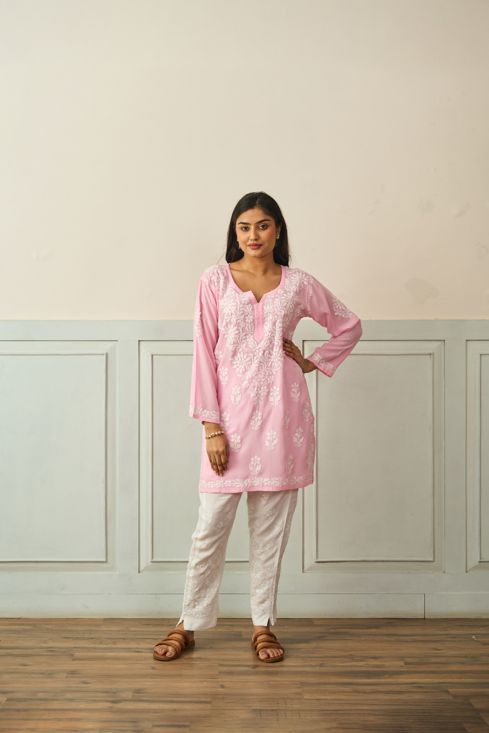 Azra Modal Chikankari Top - Pink