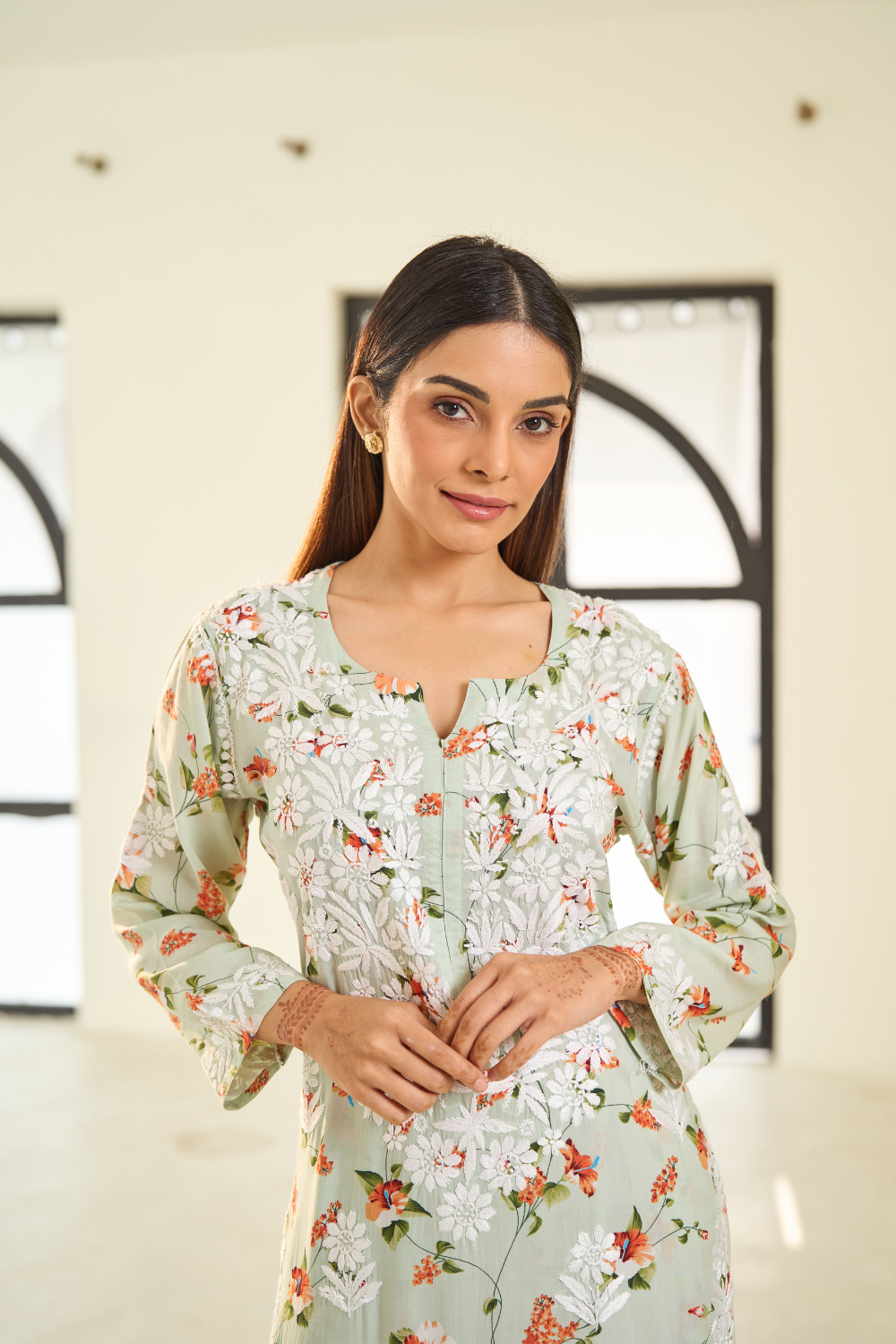 Eliza Printed Modal Chikankari Set - Green