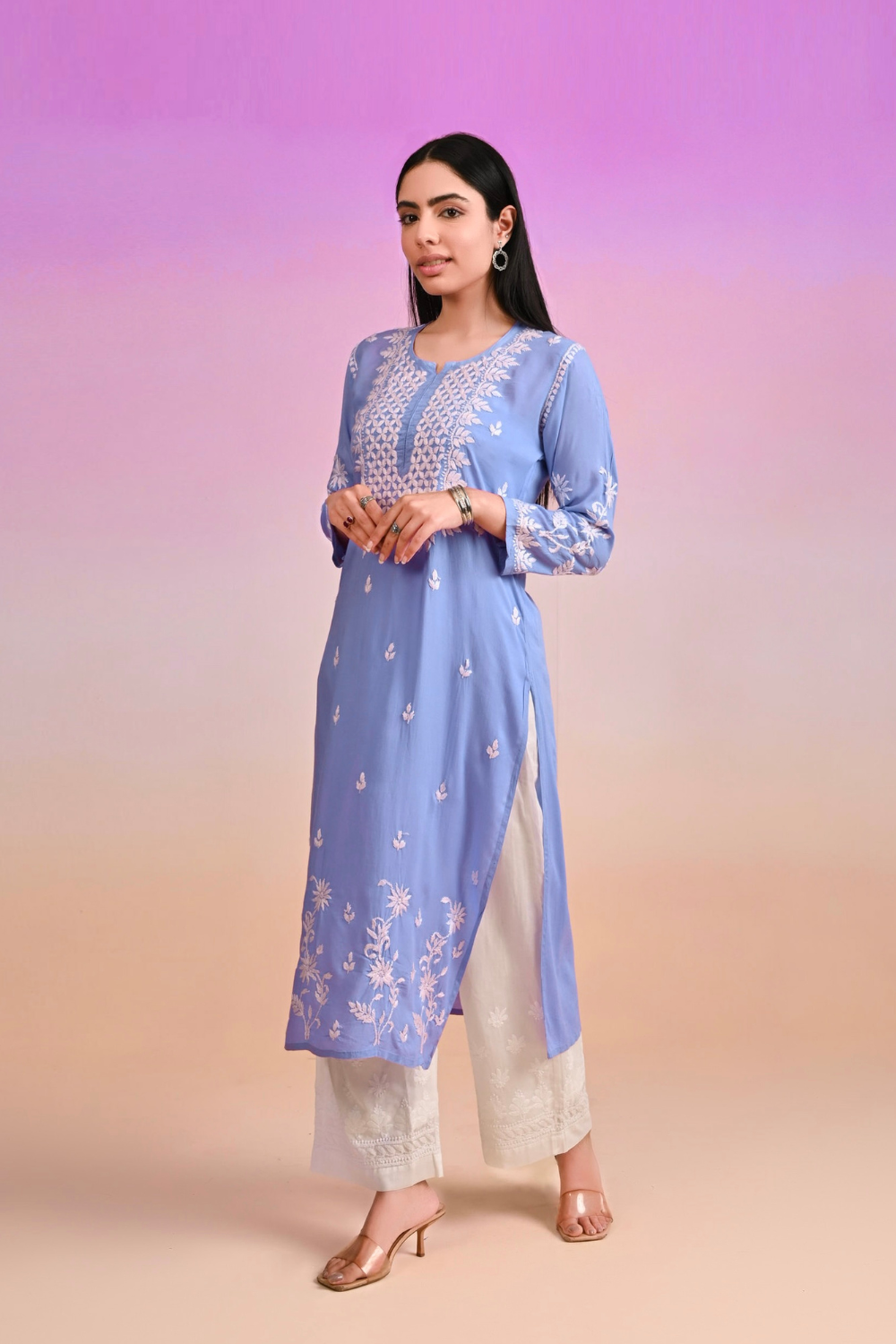 Gazal Modal Cotton Chikankari Kurti - Blue