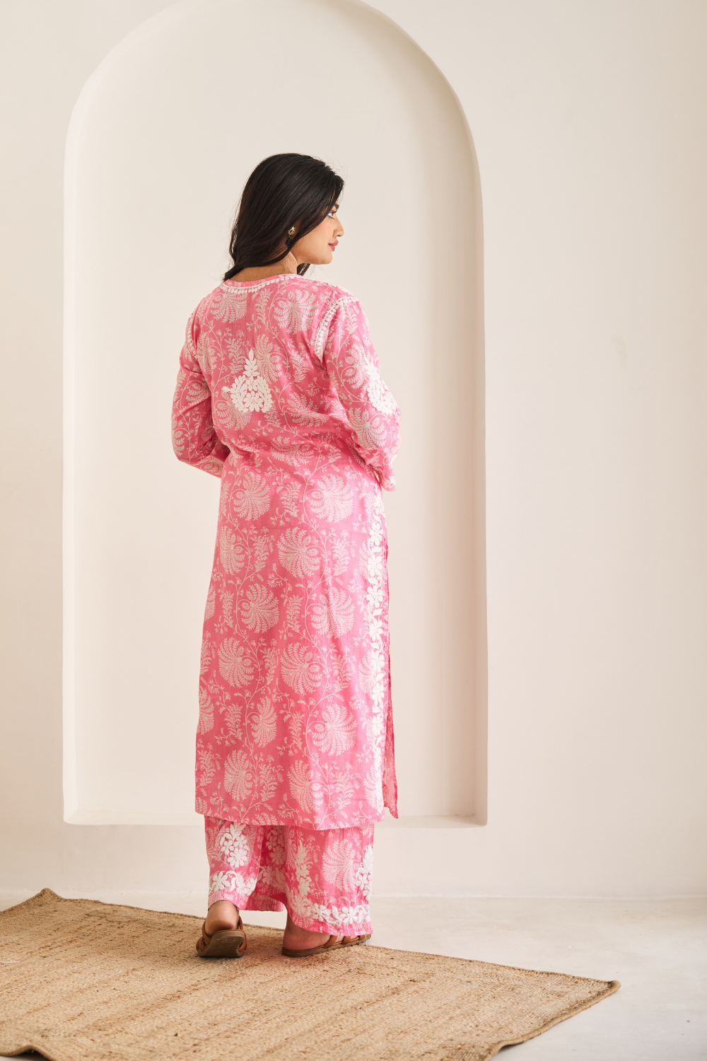 Sidra Printed Mul Cotton Chikankari Set - Pink