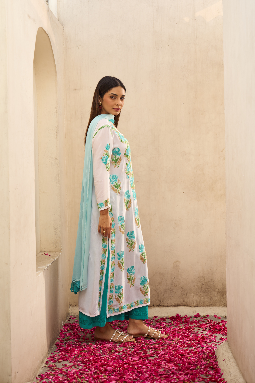 Jasna Modal Cotton Chikankari Set - Blue