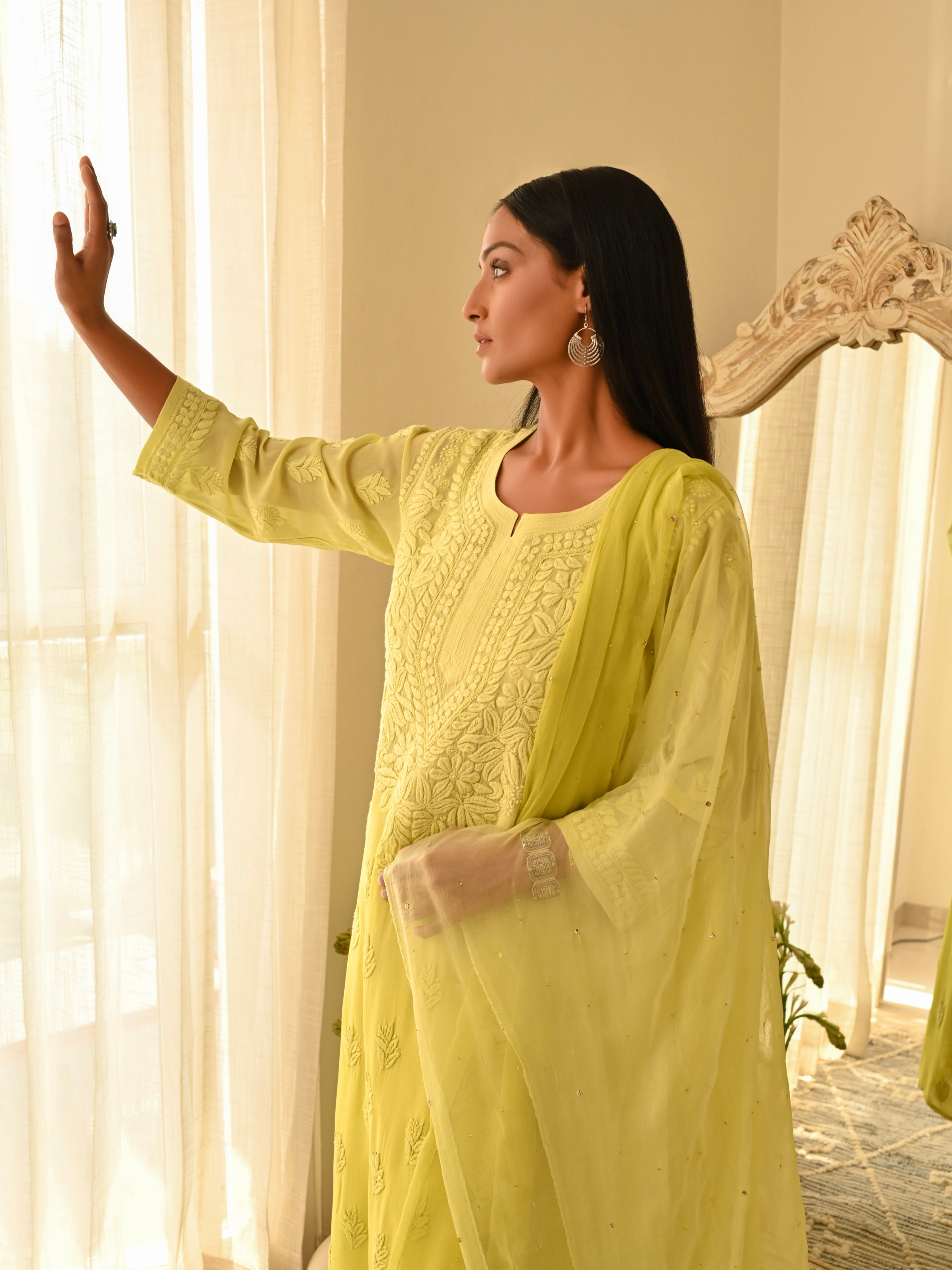 Safina Viscose Chikankari Kurti - Green Ombré