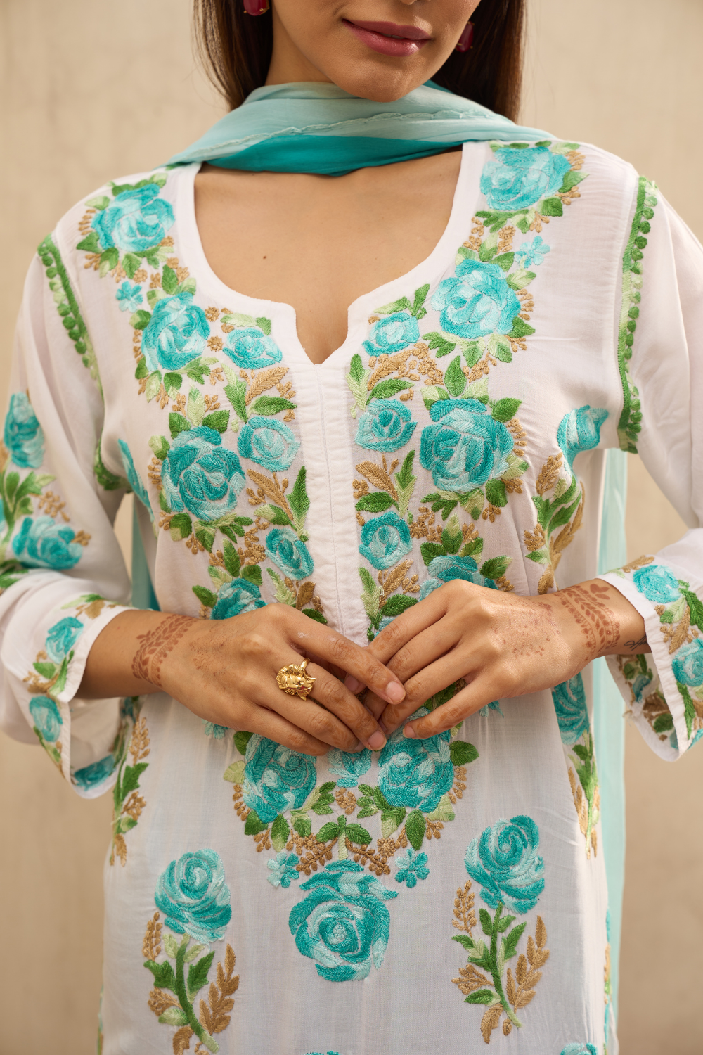 Jasna Modal Cotton Chikankari Kurti - Blue