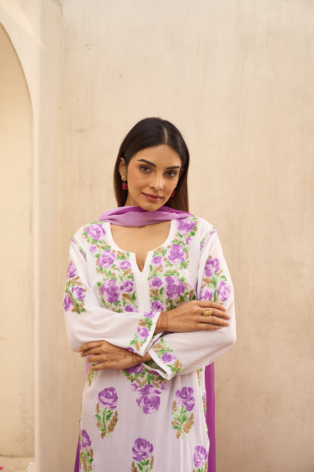 Jasna Modal Cotton Chikankari Kurti - Lavender