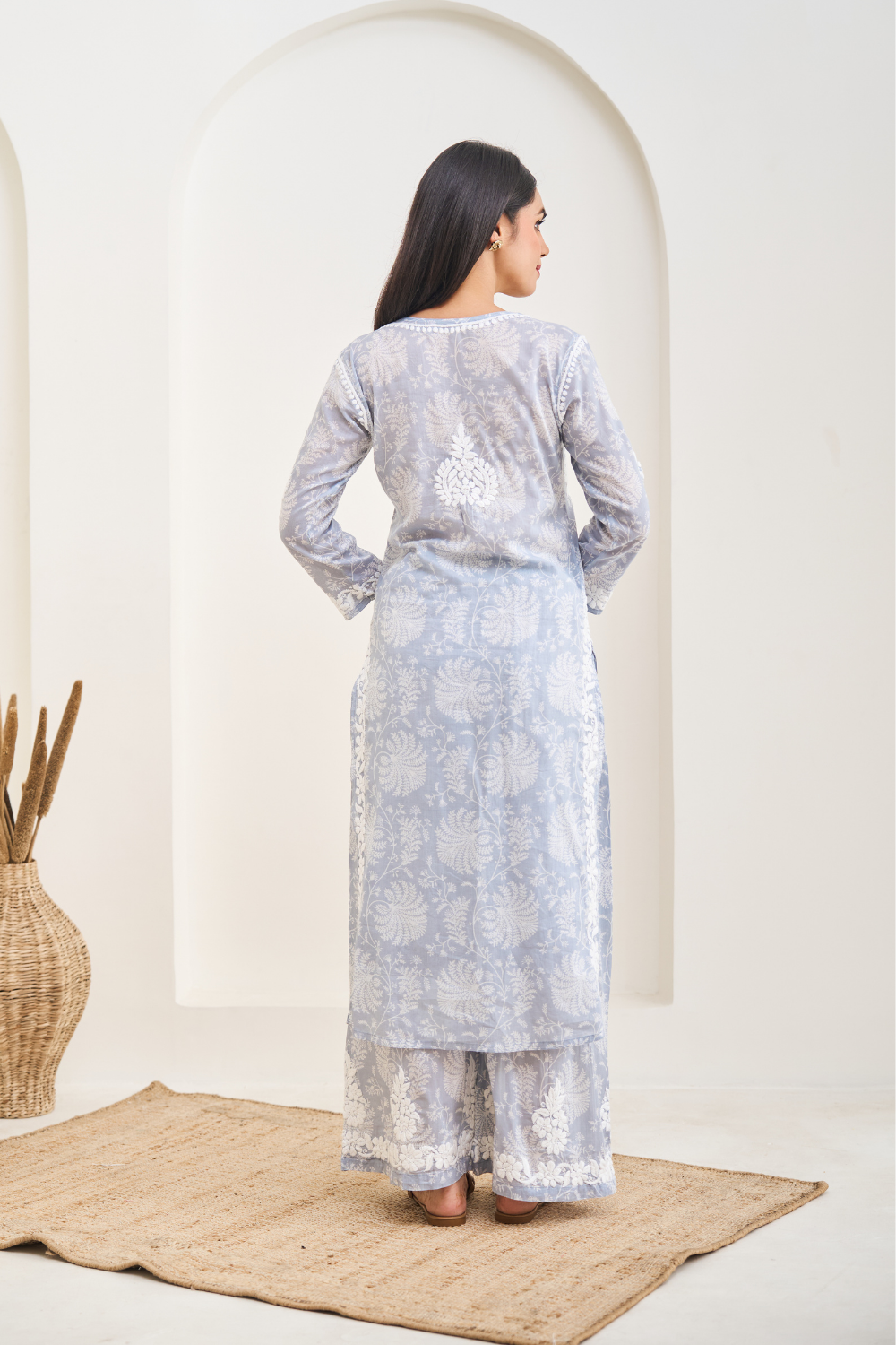 Sidra Printed Mul Cotton Chikankari Set - Grey