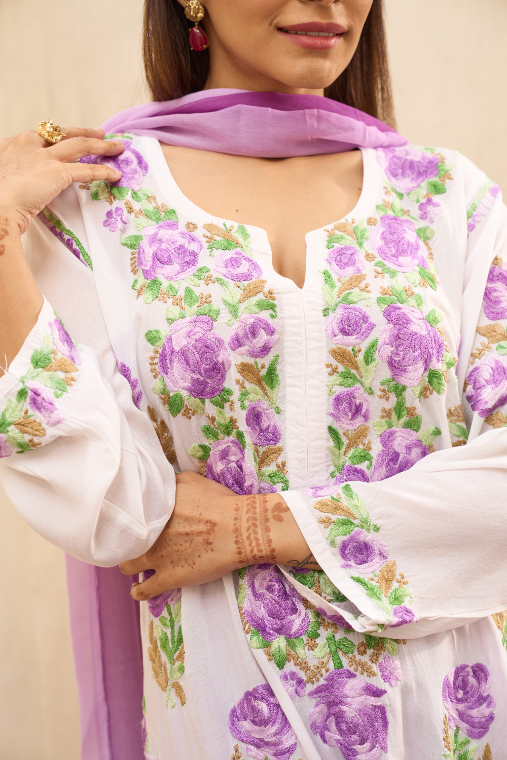 Jasna Modal Cotton Chikankari Kurti - Lavender