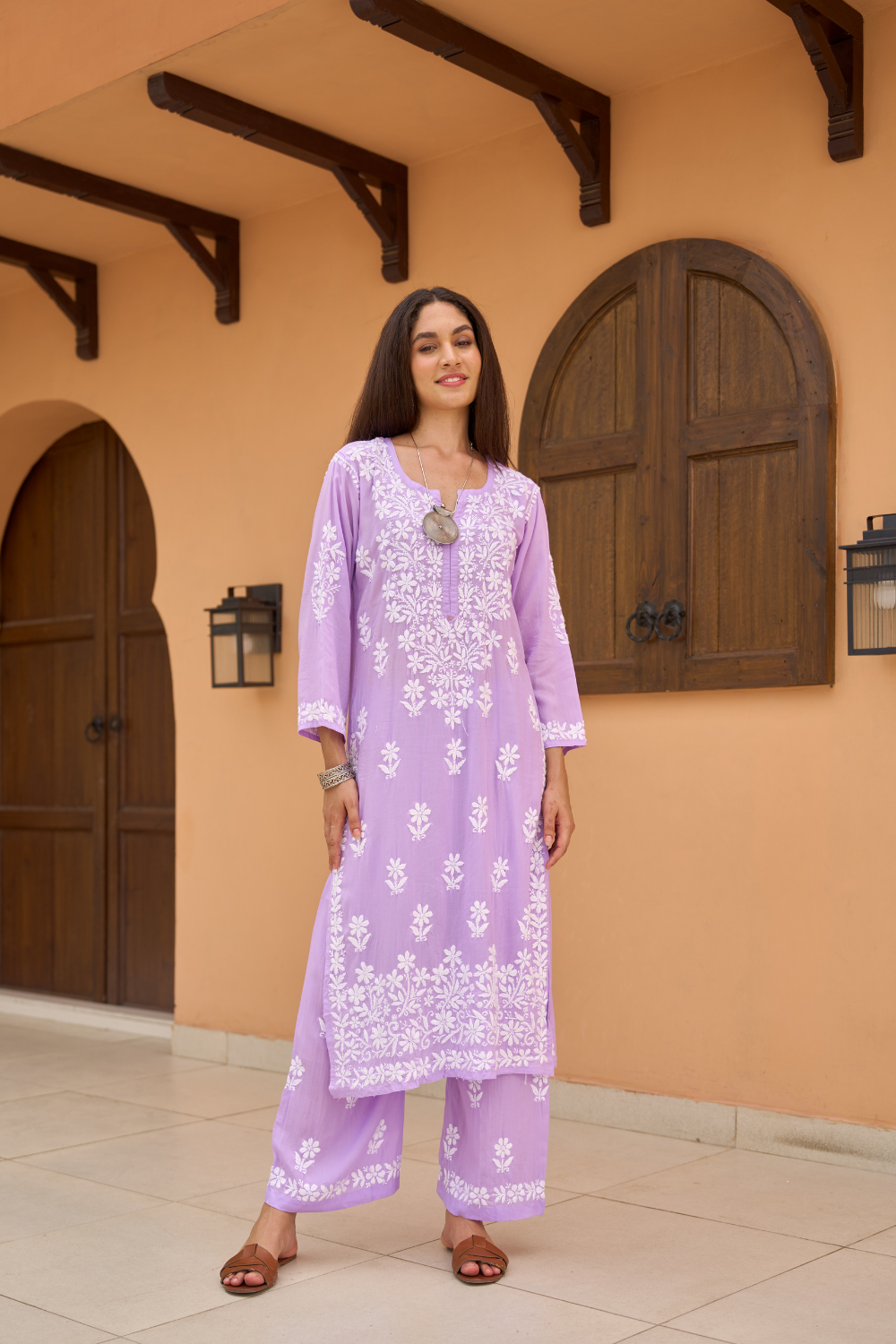 Zaira Modal Cotton Chikankari Set - Lavender