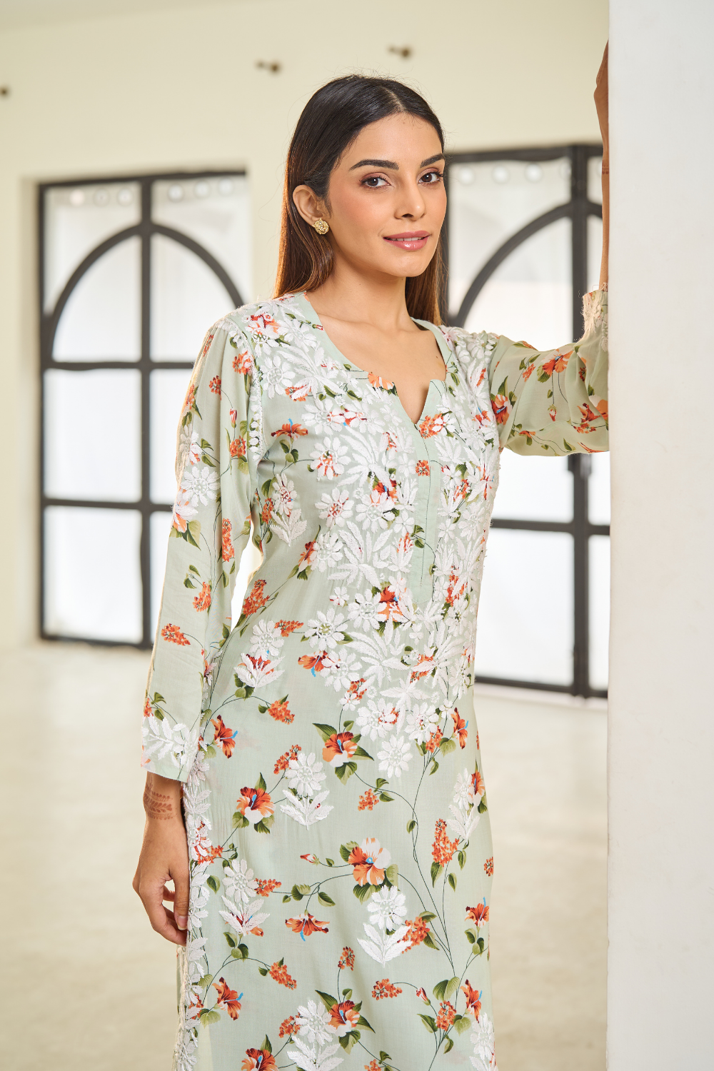 Eliza Printed Modal Chikankari Set - Green