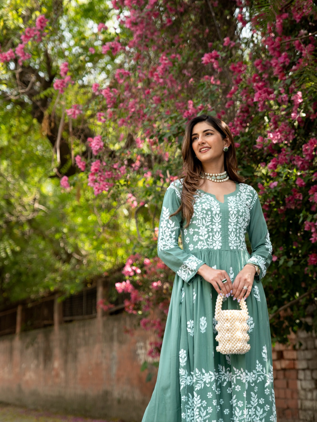 Meher Taluja In Zahra Modal Cotton Chikankari Anarkali - Dark Green