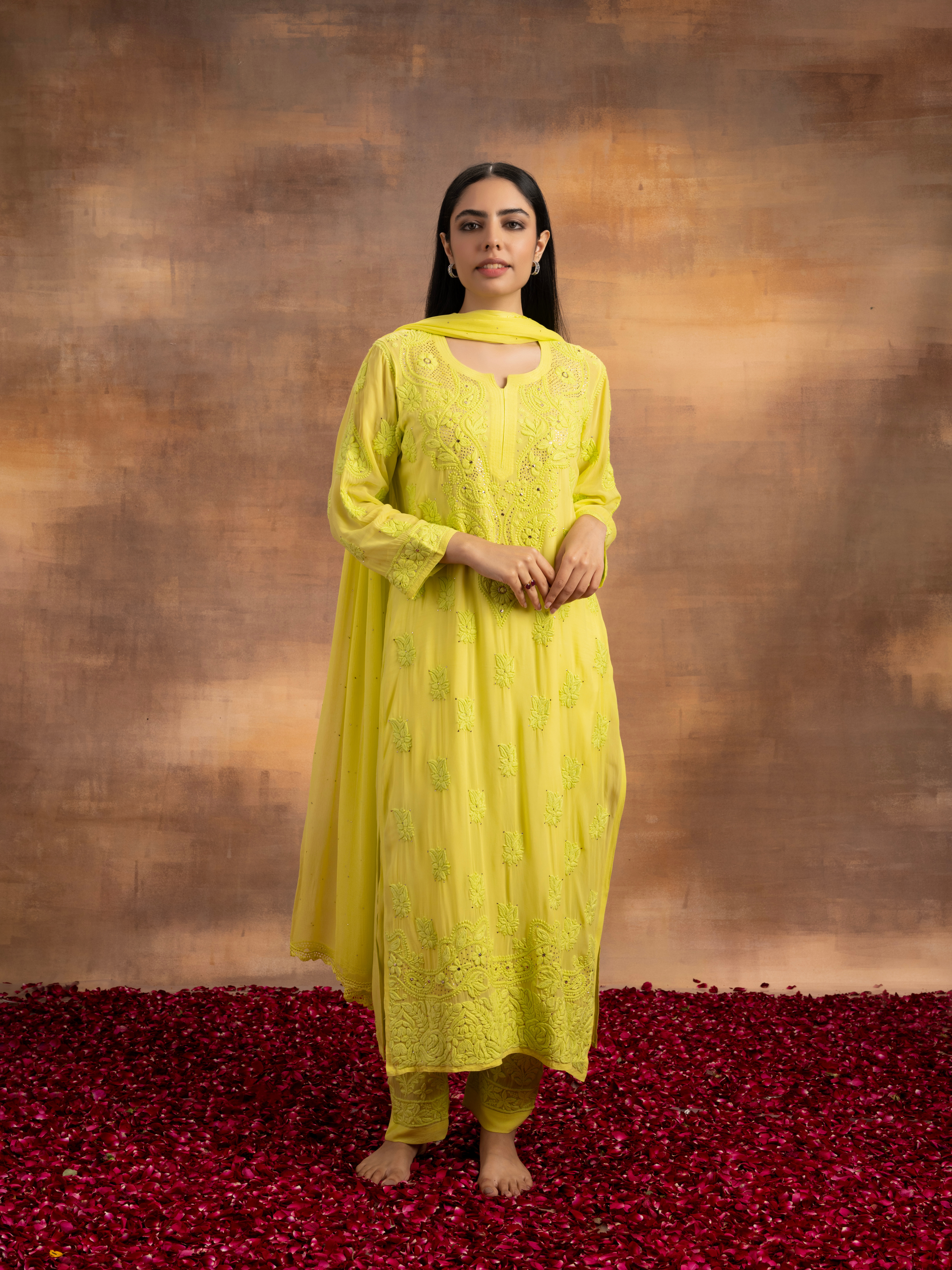 Lehr Straight Kurti Viscose Set - Neon Green