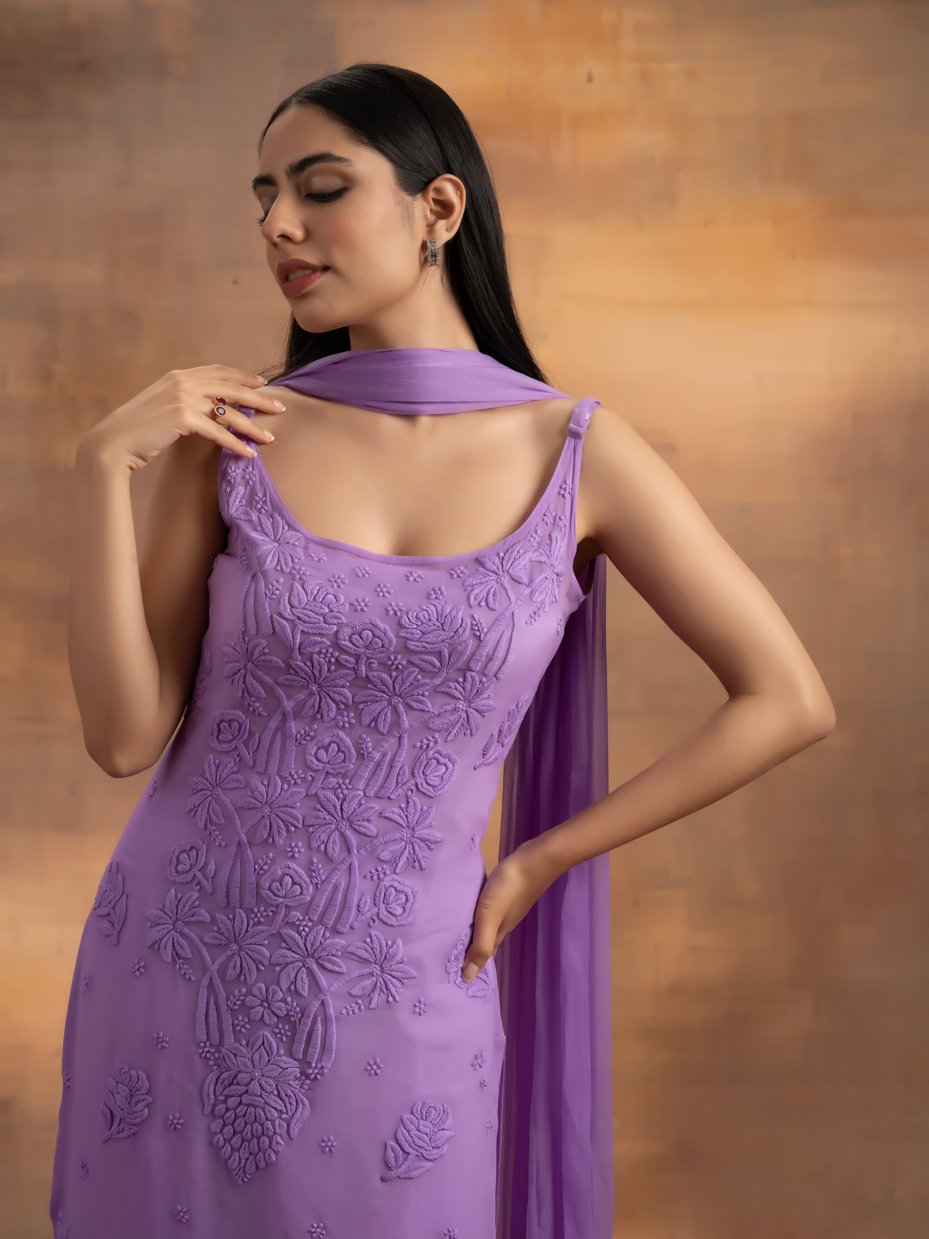 Simran Viscose Straight Chikankari Kurti - Lavender