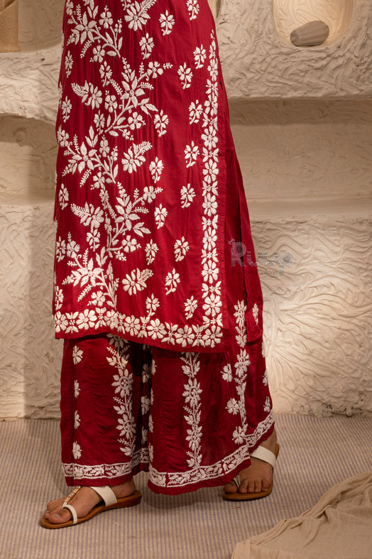 Palak Tewari in Farah Modal Cotton Chikankari Set - Maroon