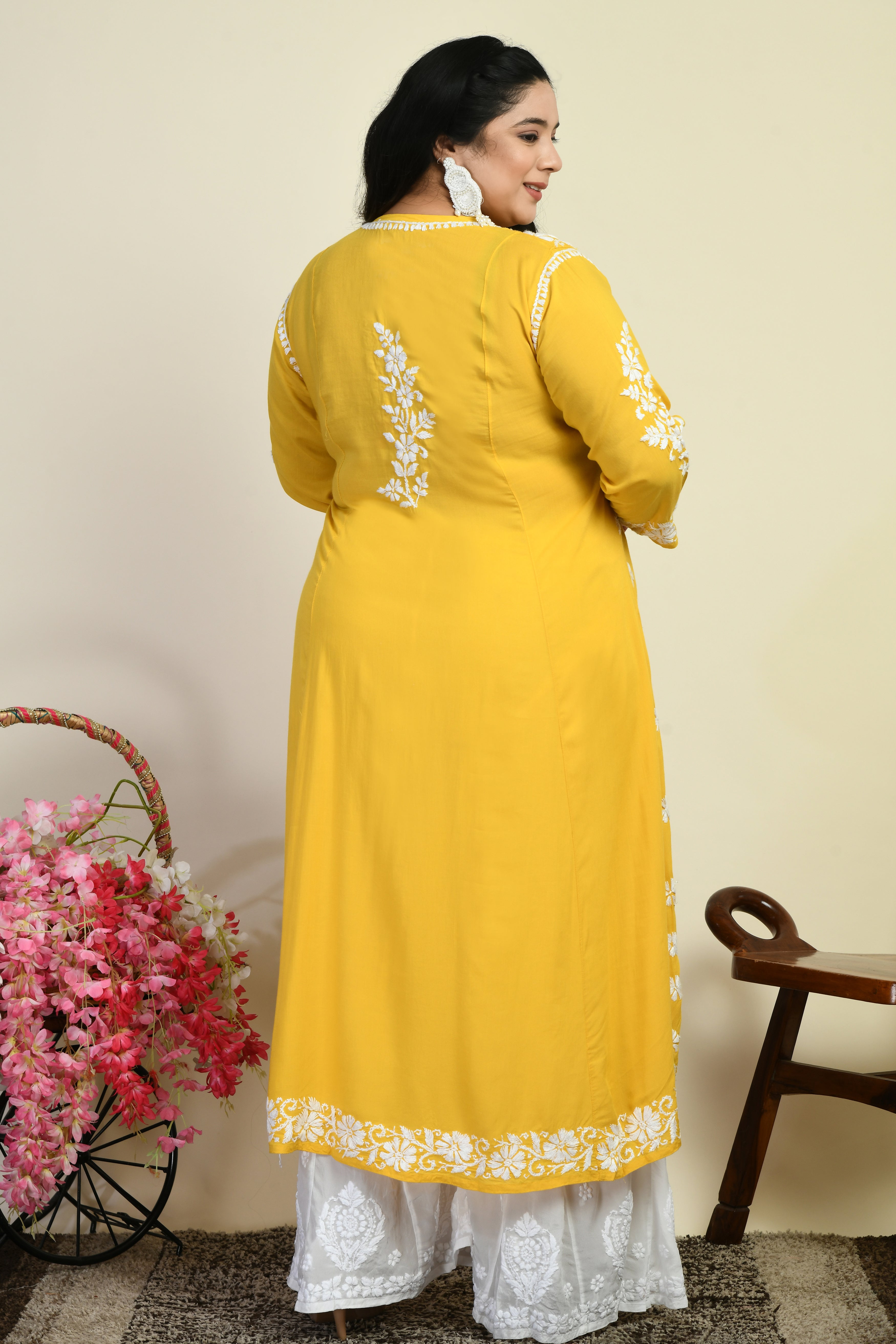 Smridhi Oberoi In Zoya Modal Cotton A-Line Chikankari Kurti - Yellow