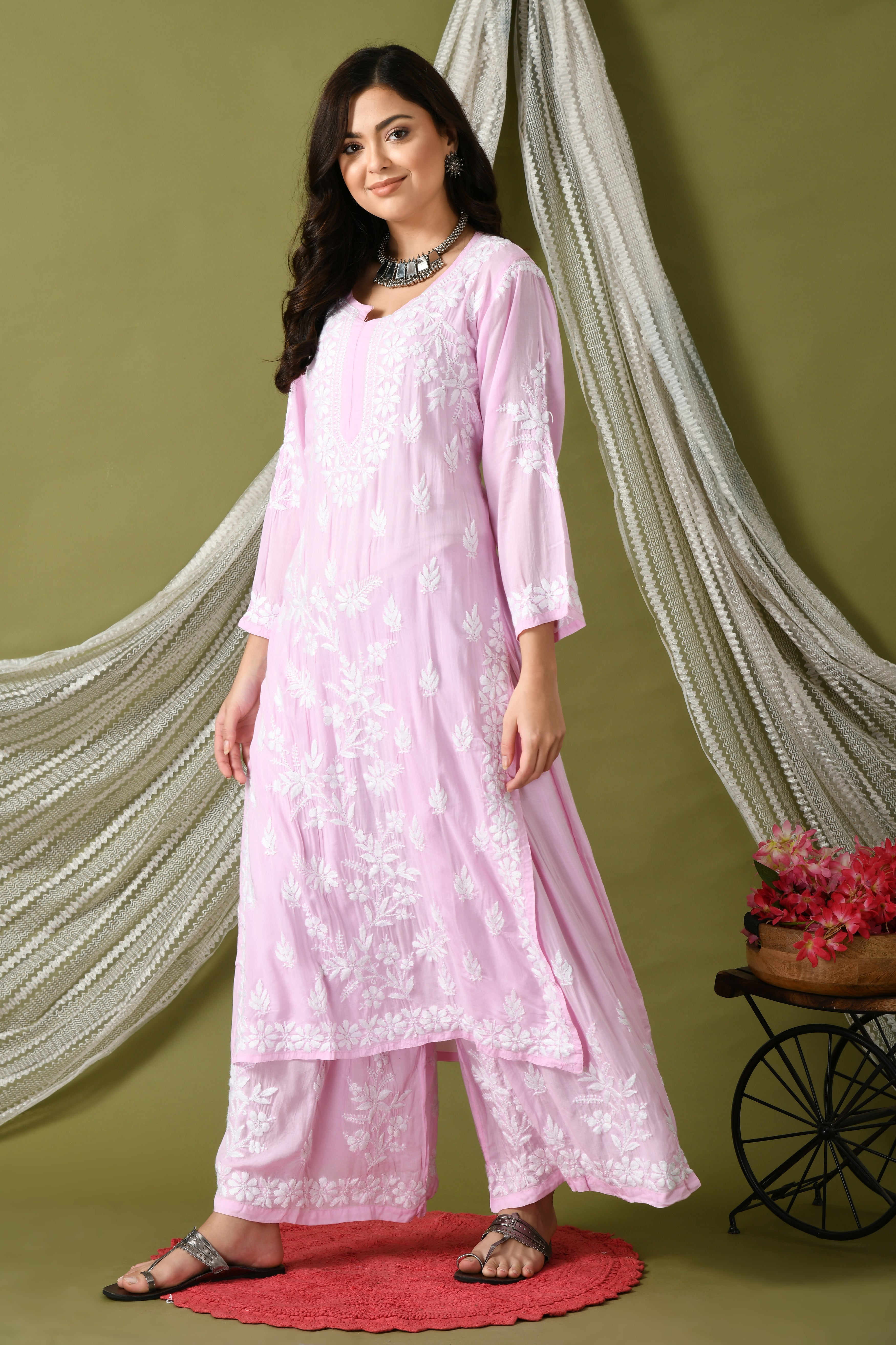 Farah Modal Cotton Chikankari Set - Pink