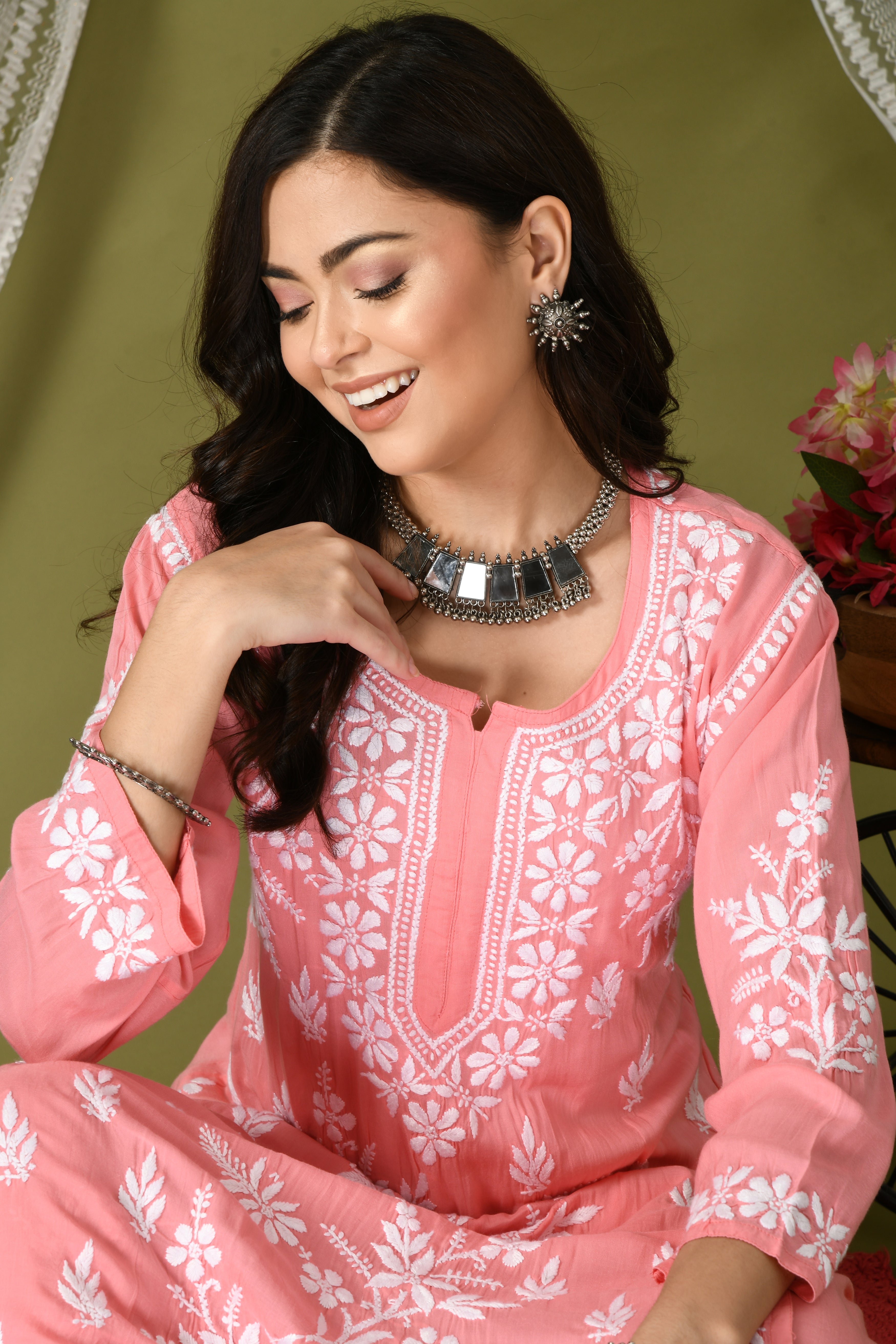 Farah Modal Cotton Chikankari Set - Peach