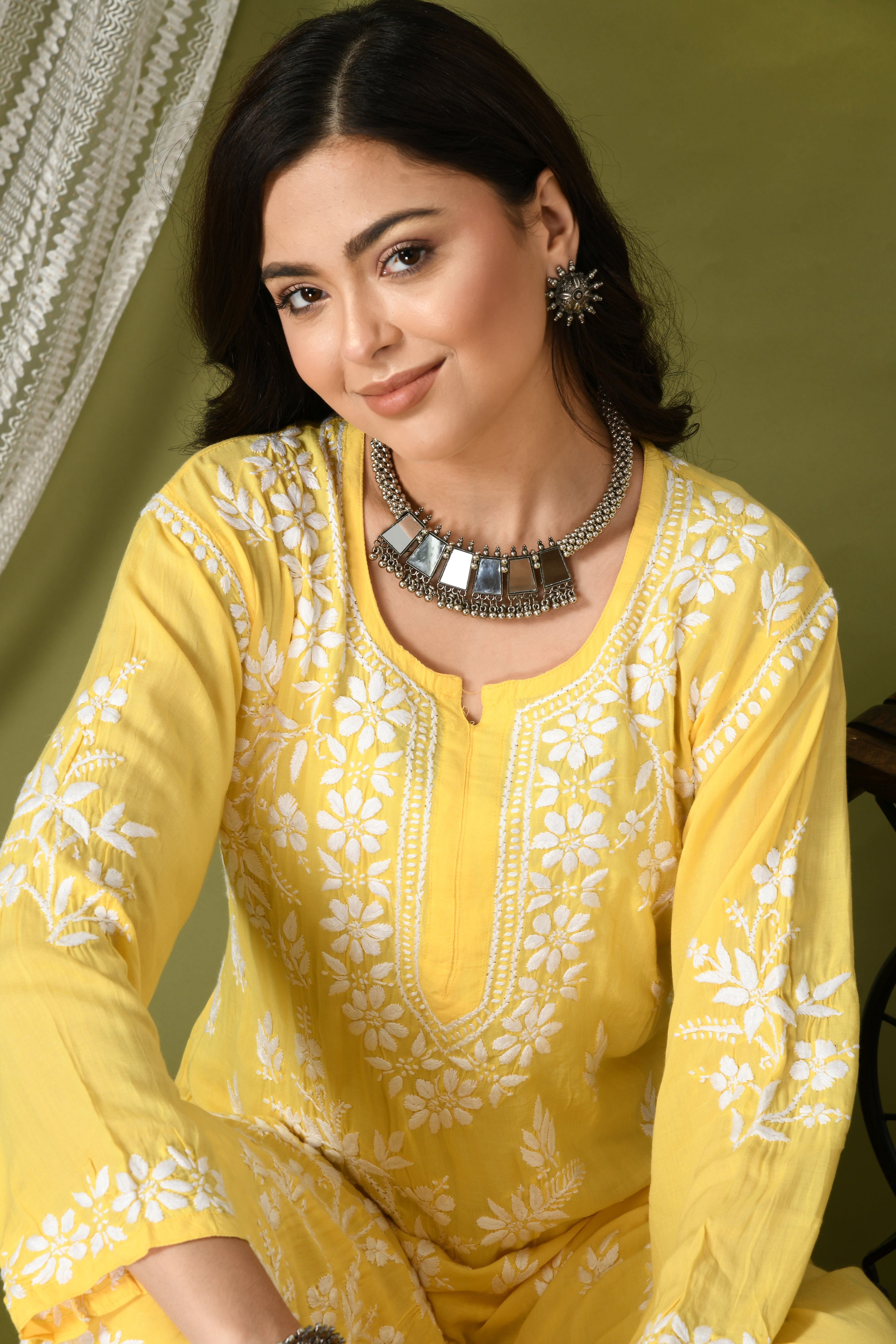 Farah Modal Cotton Chikankari Set - Lemon