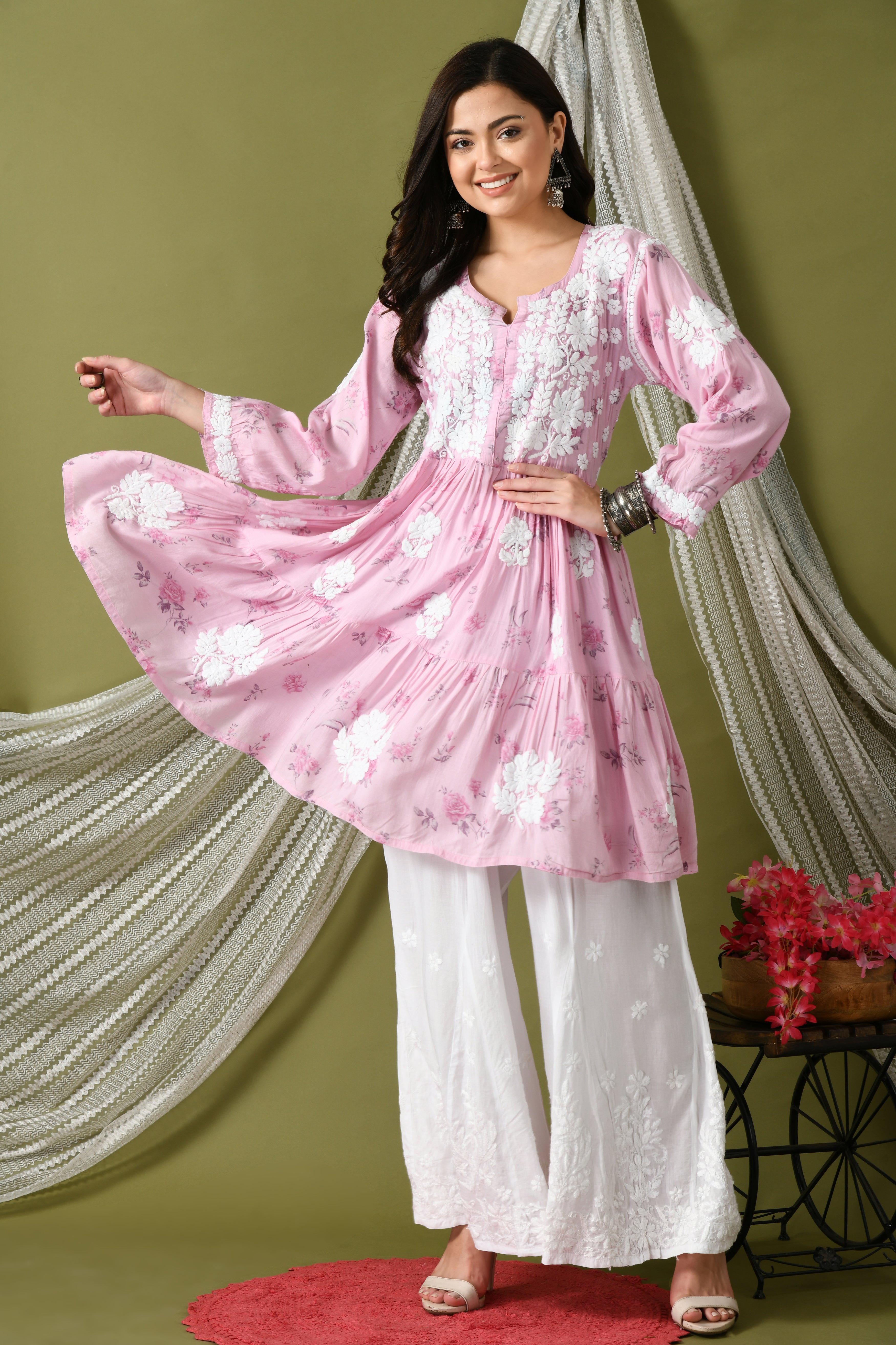 Amara Modal Cotton Pink Short Printed Anarkali