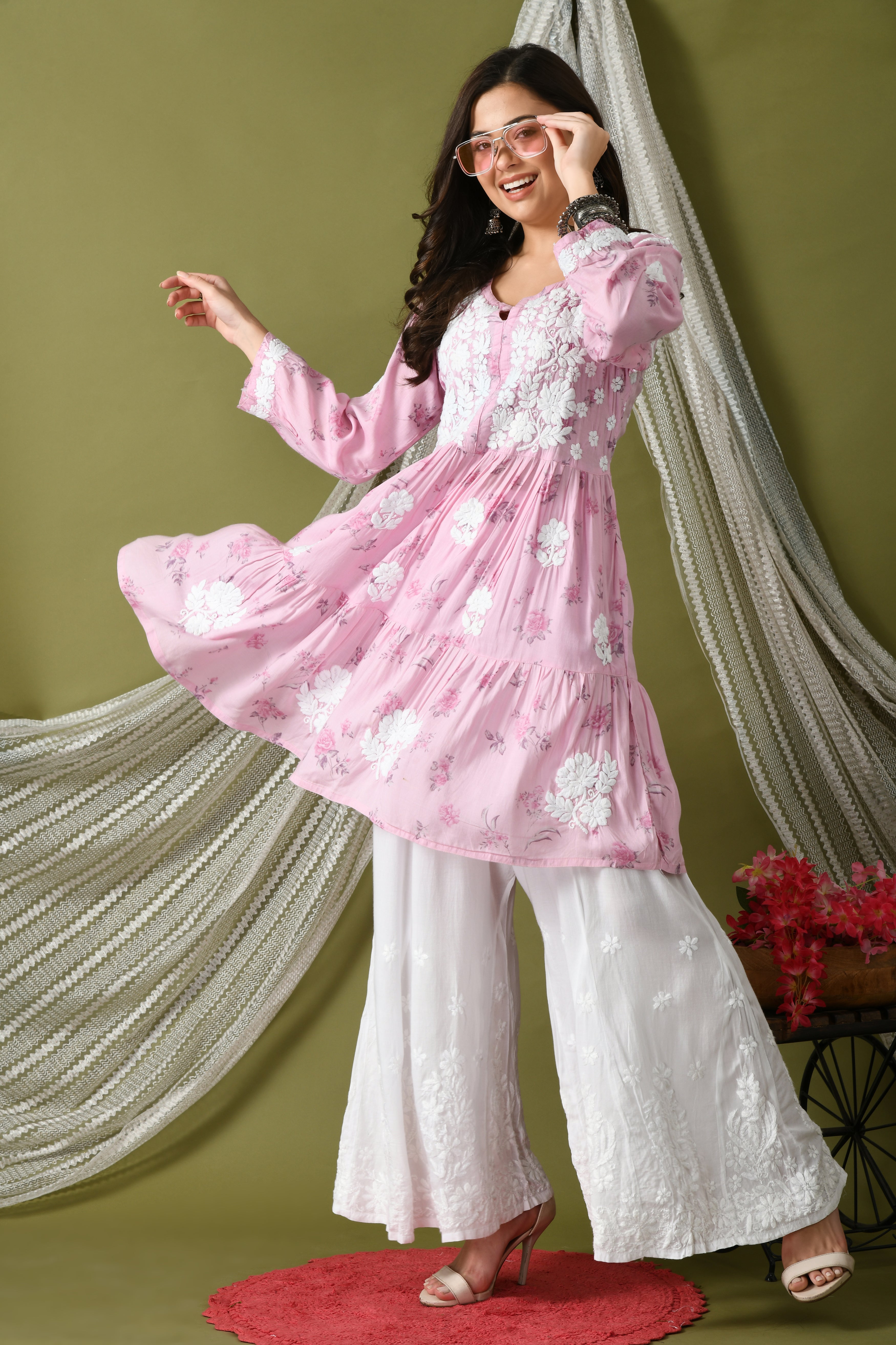 Amara Modal Cotton Pink Short Printed Anarkali