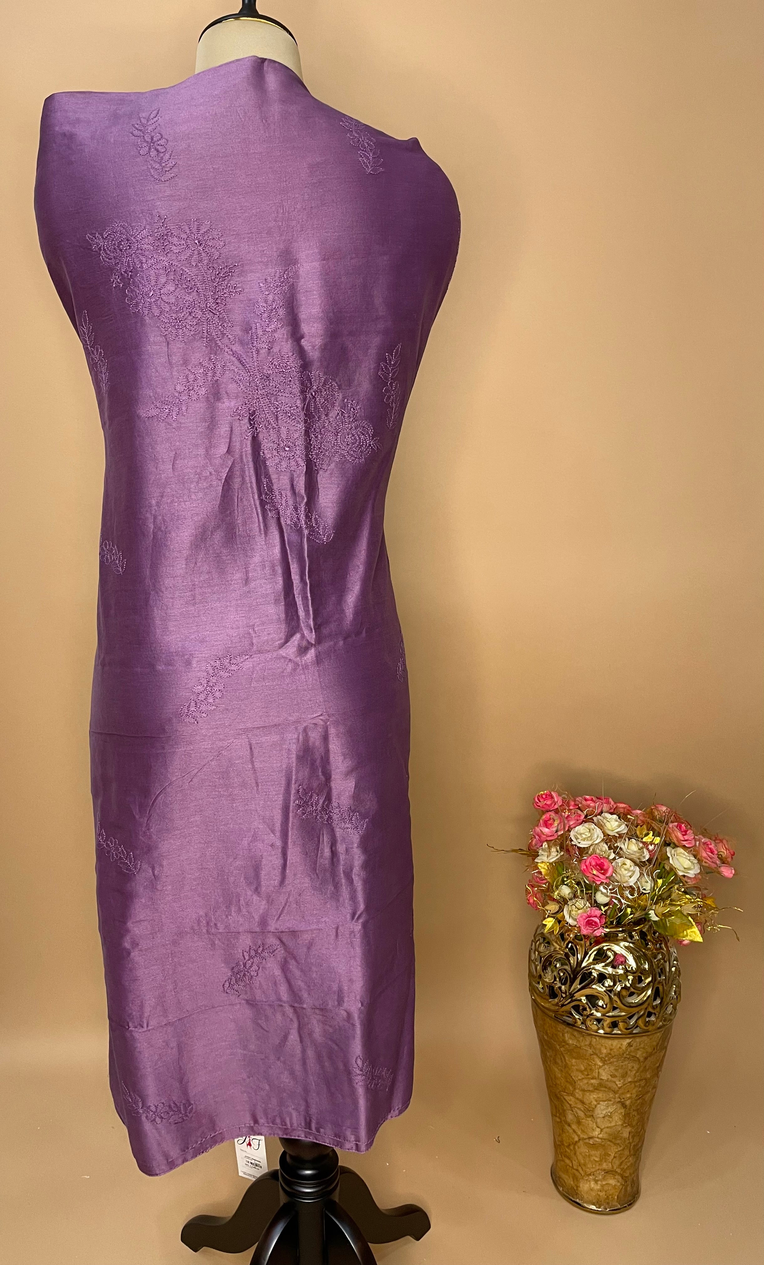 Purple Chanderi Silk Unstitched Suit