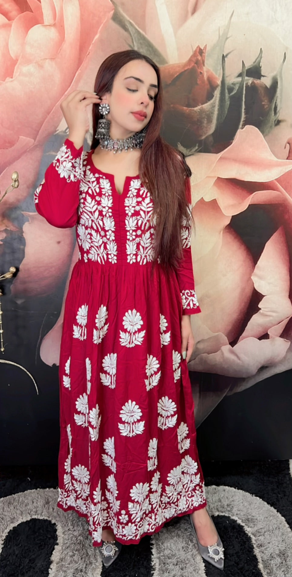 Zahra Modal Cotton Anarkali - Maroon