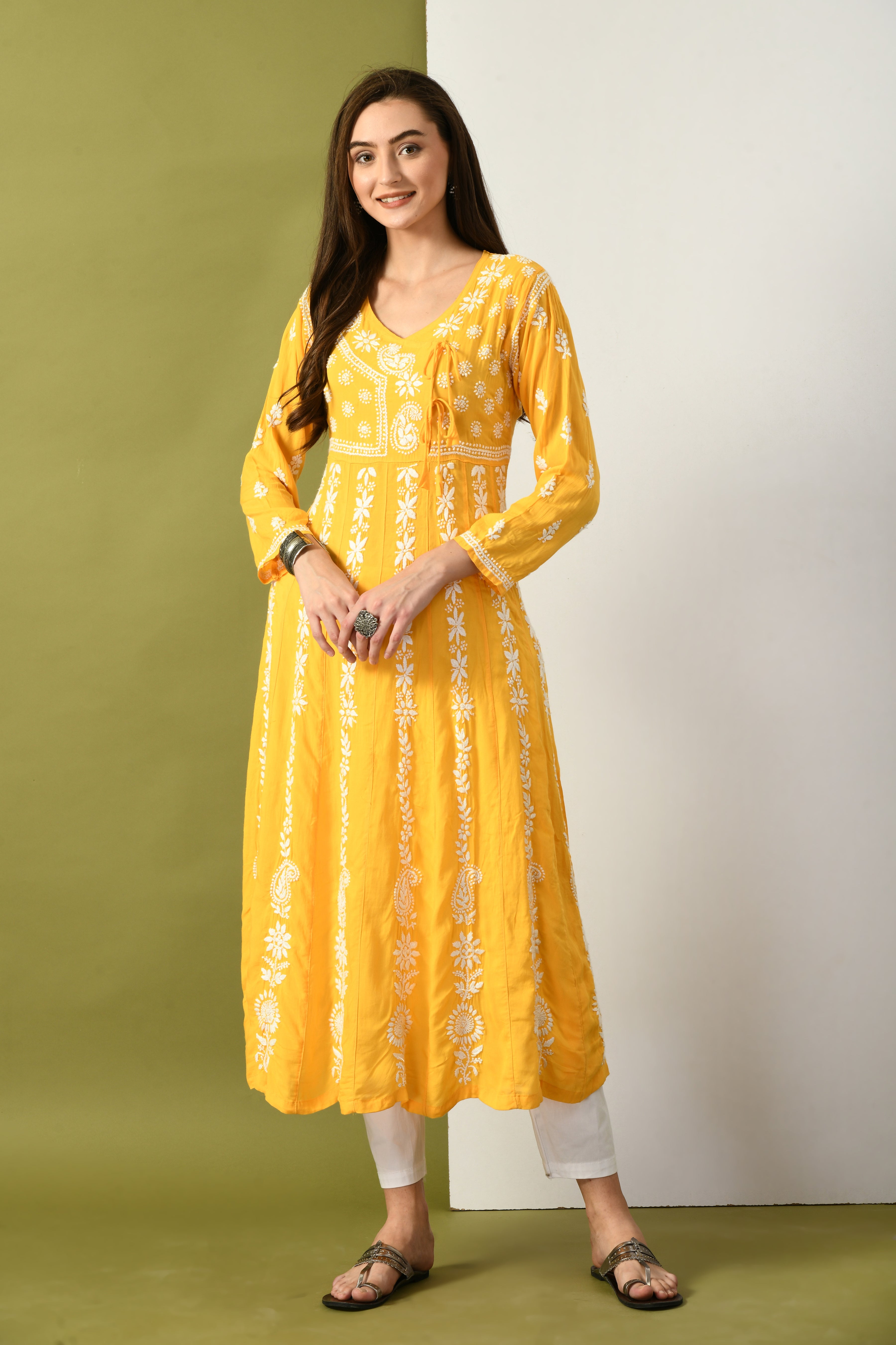 Yellow Modal Cotton Angrakha