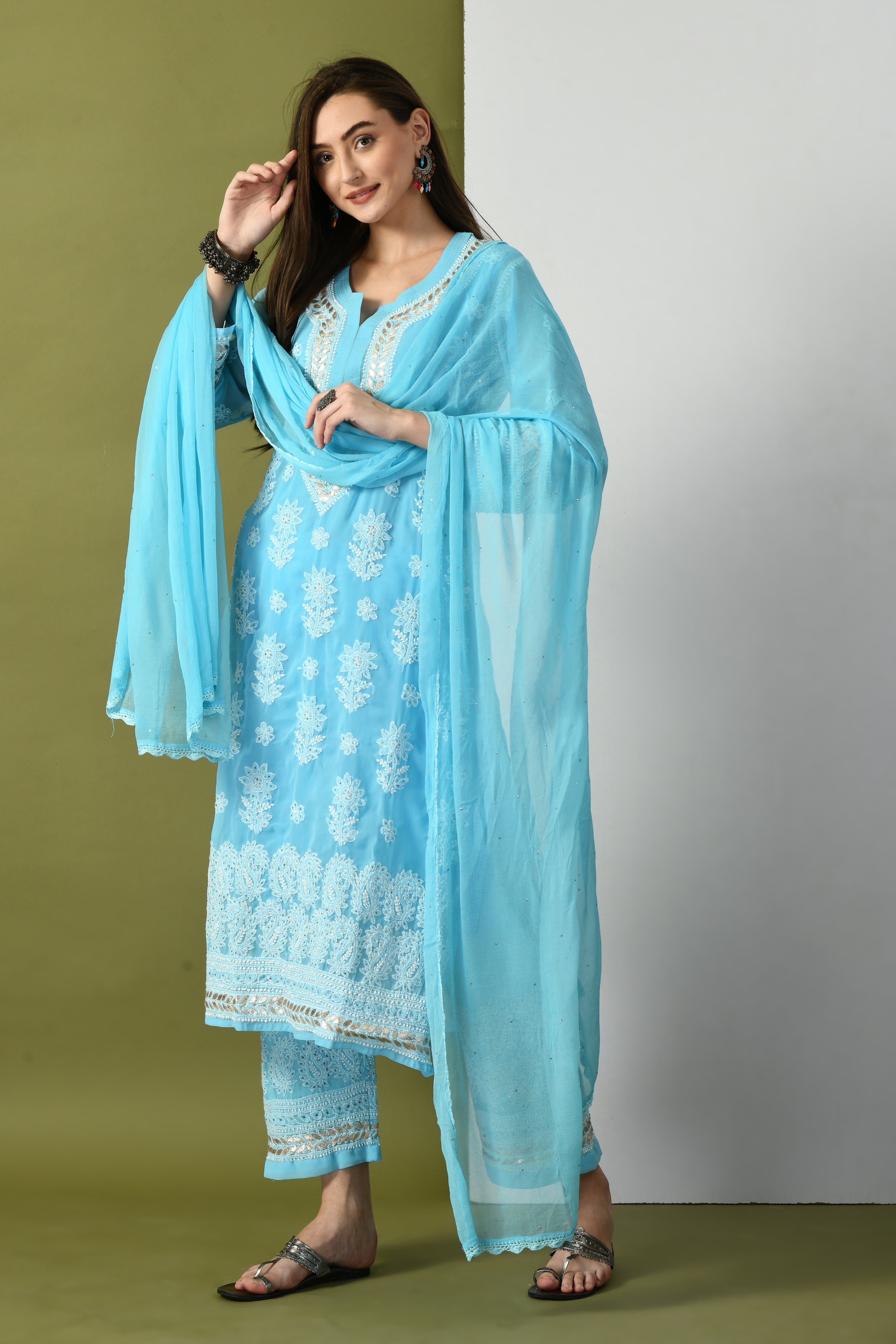 Zayna Semi-Georgette Set - Sky Blue