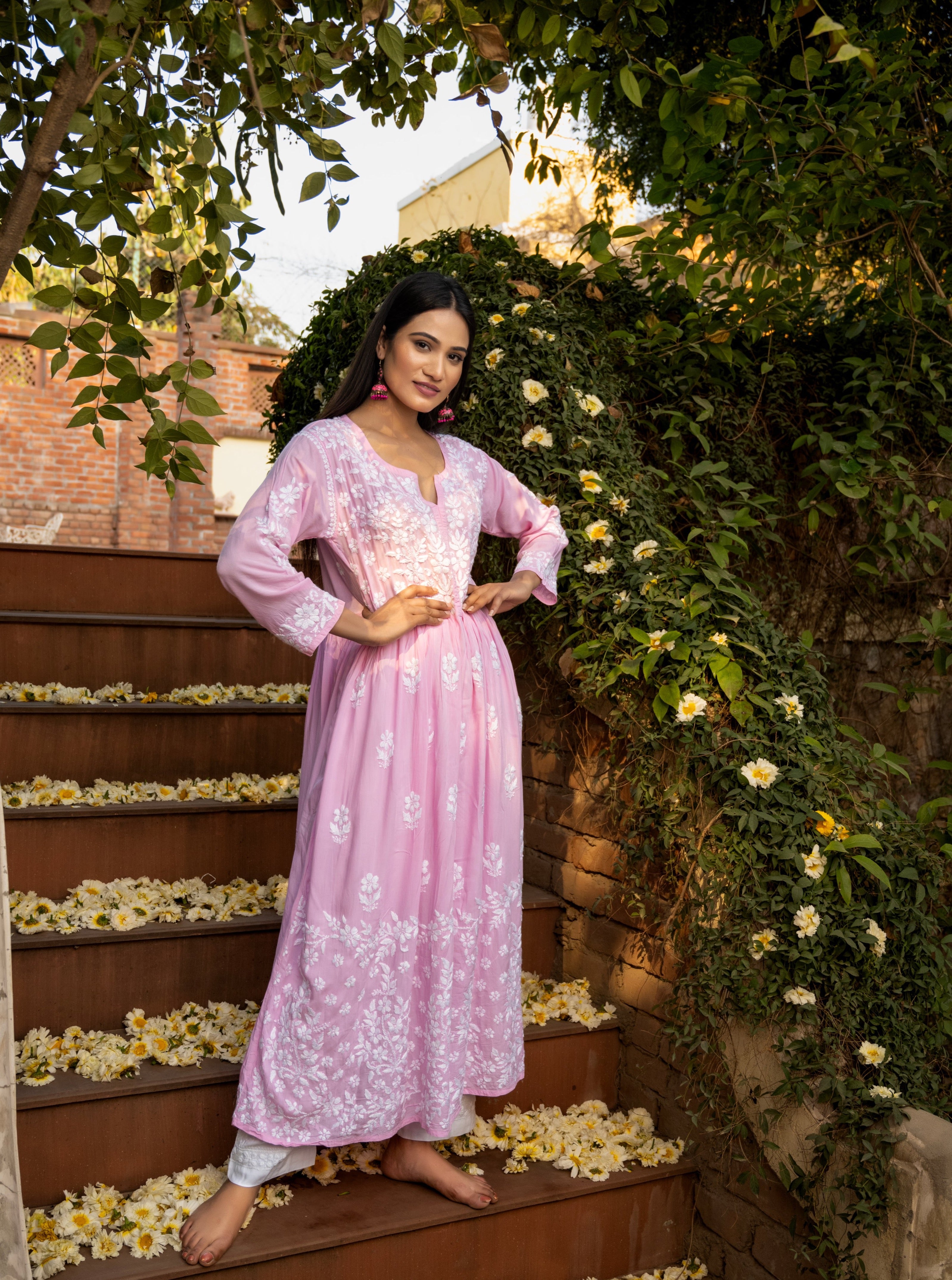 Zahra Modal Cotton Anarkali - Pink