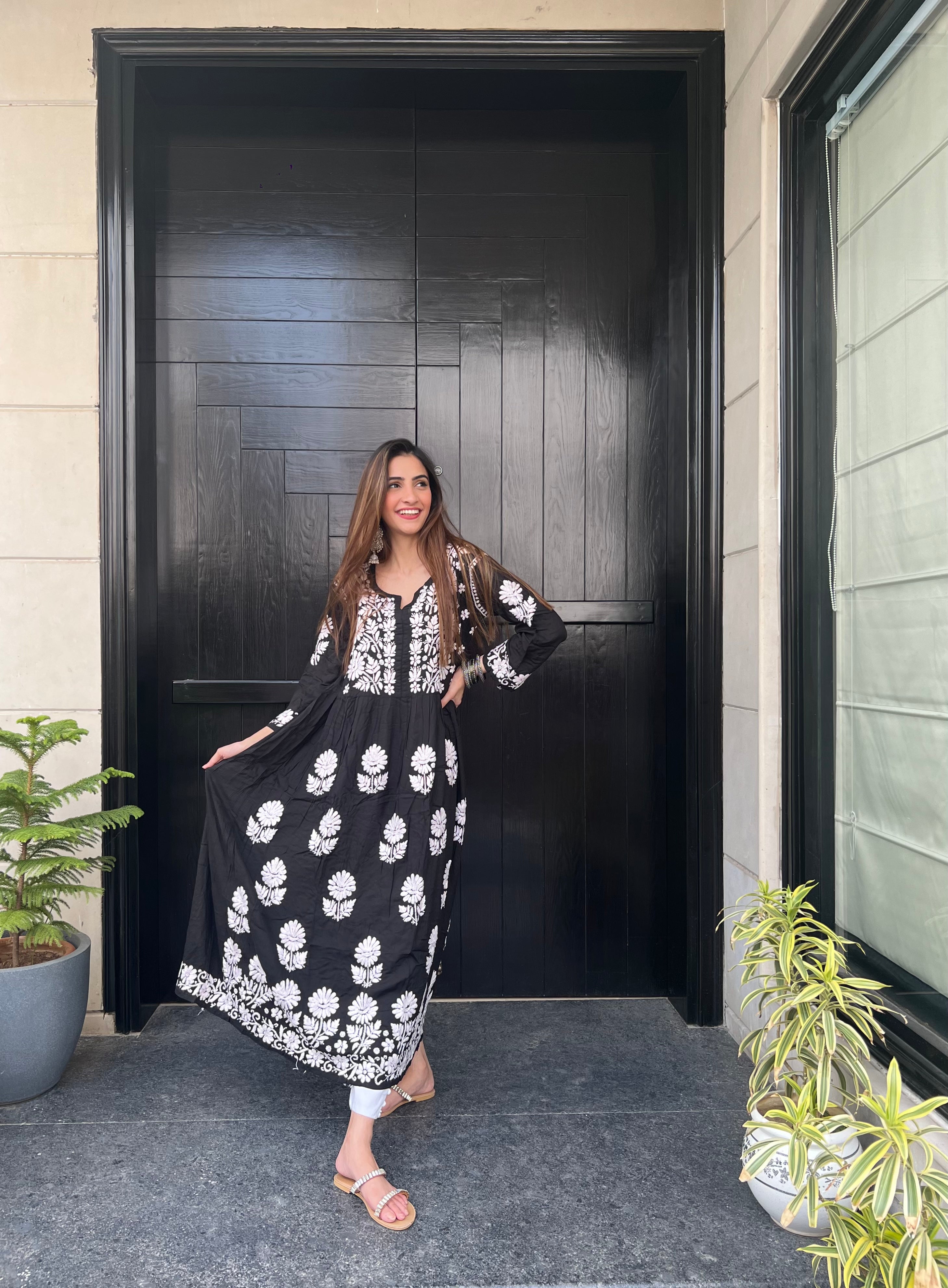 Zahra Modal Cotton Anarkali - Black