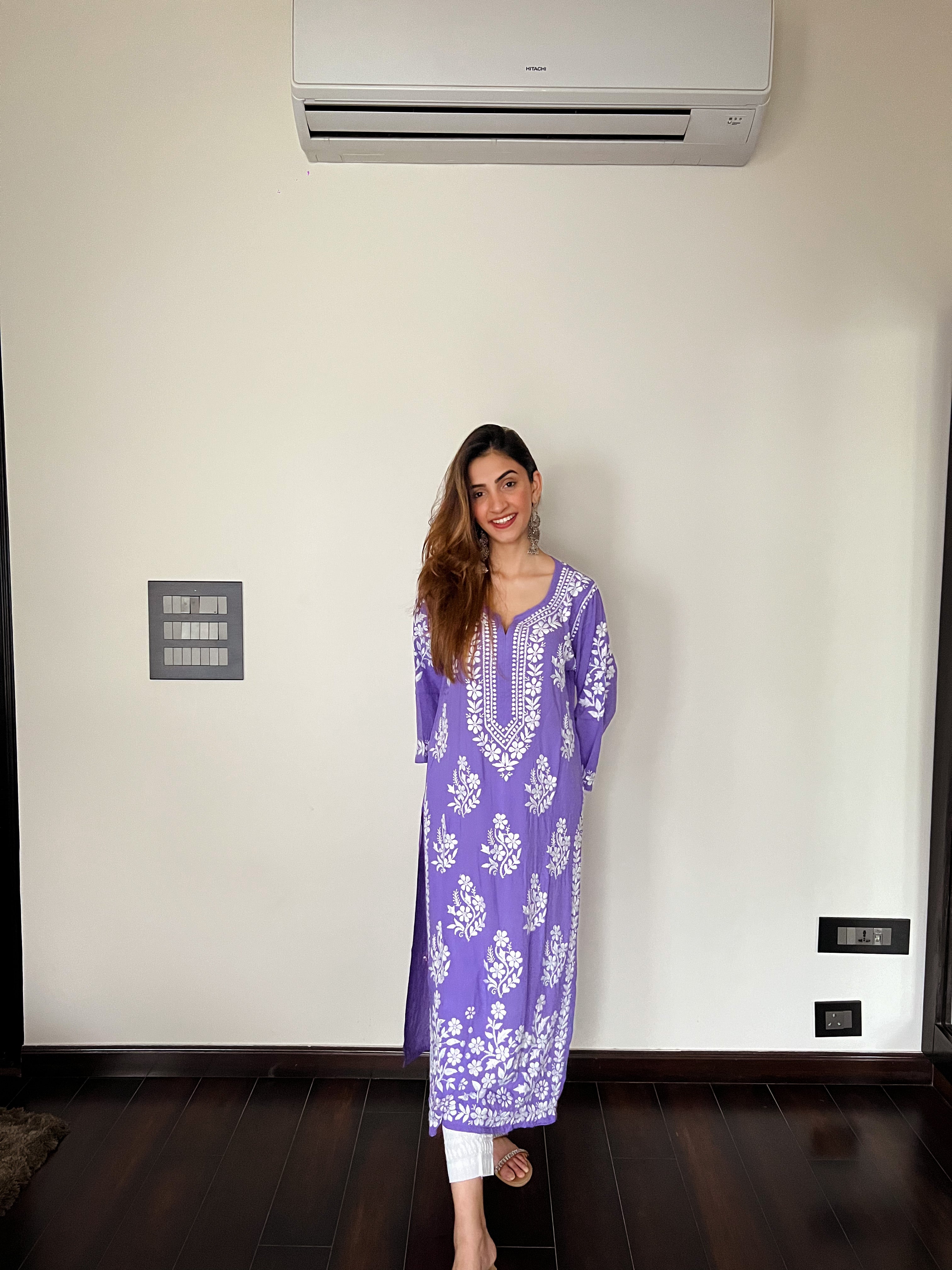 Maira Modal Cotton Chikankari Kurti - Lavender