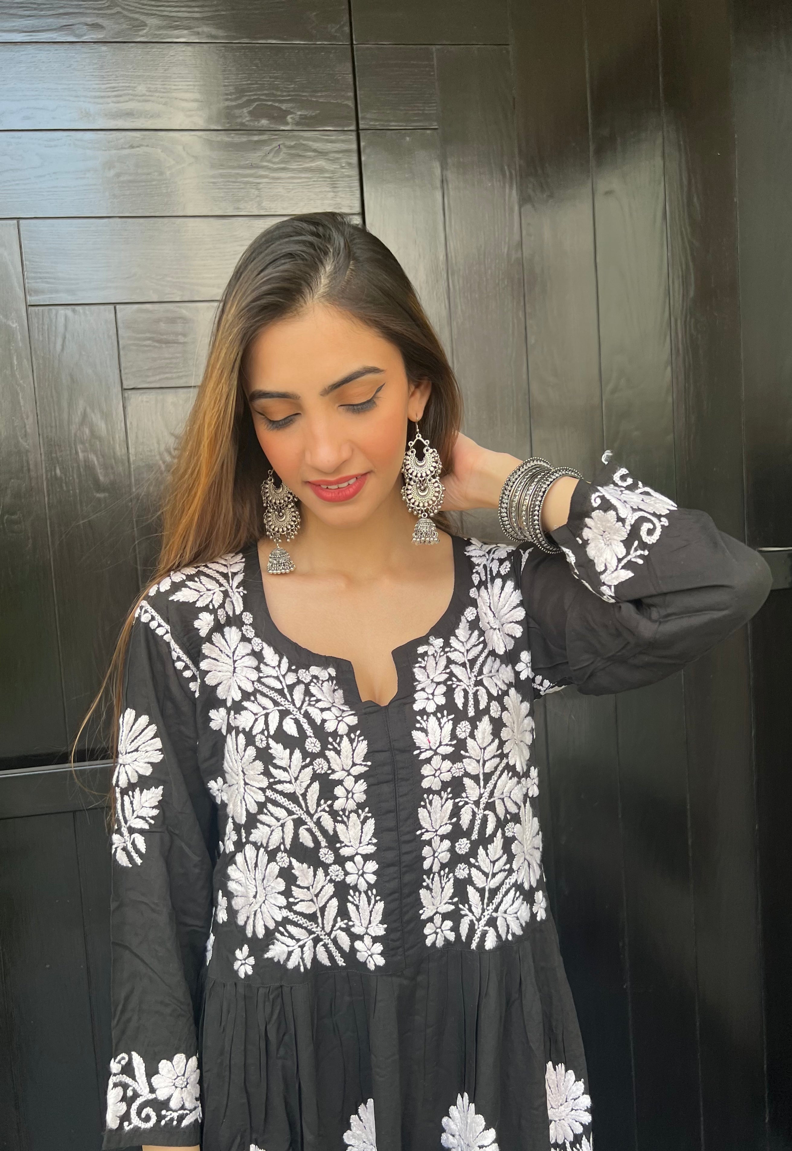 Zahra Modal Cotton Anarkali - Black