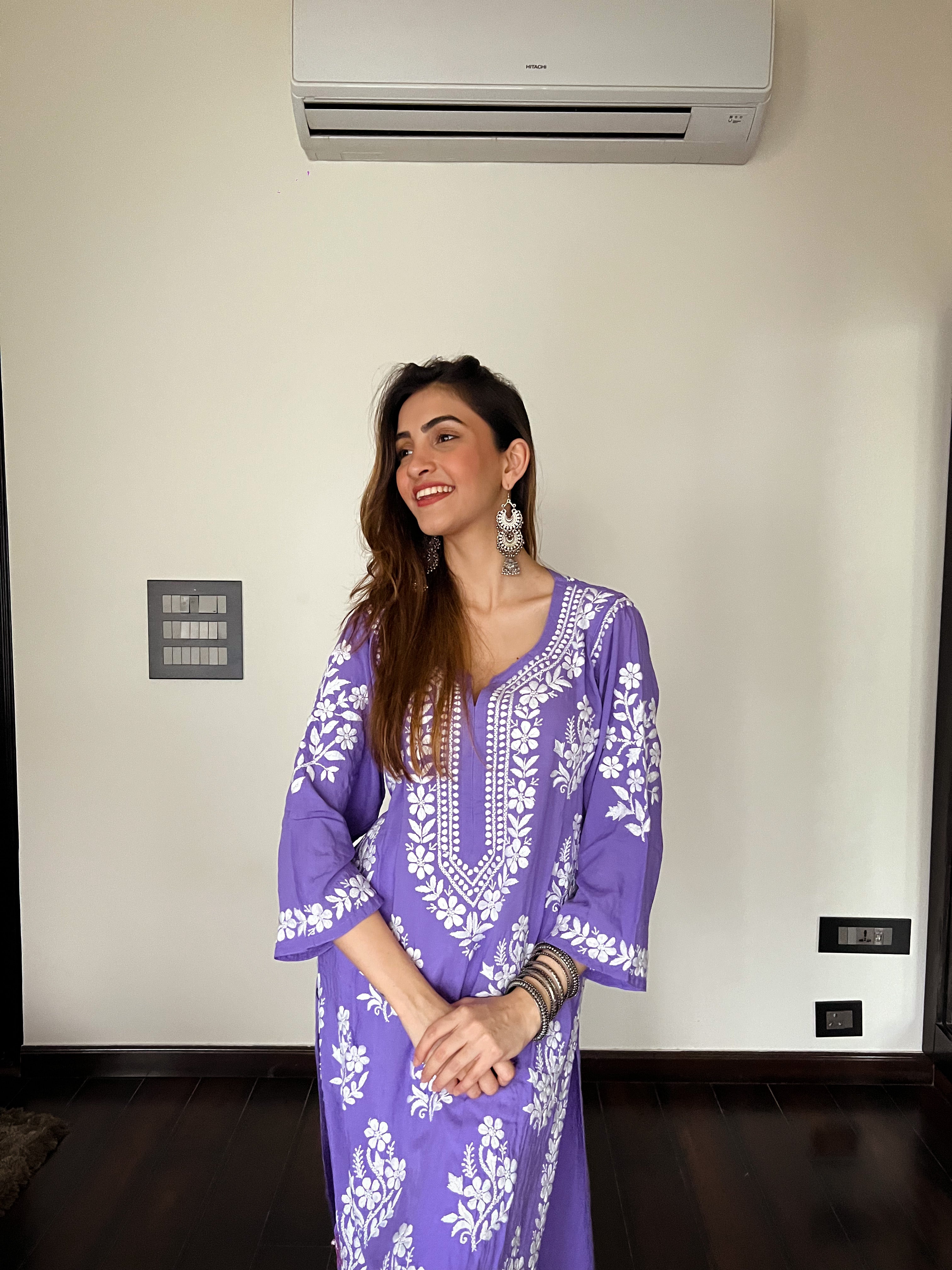 Maira Modal Cotton Chikankari Kurti - Lavender