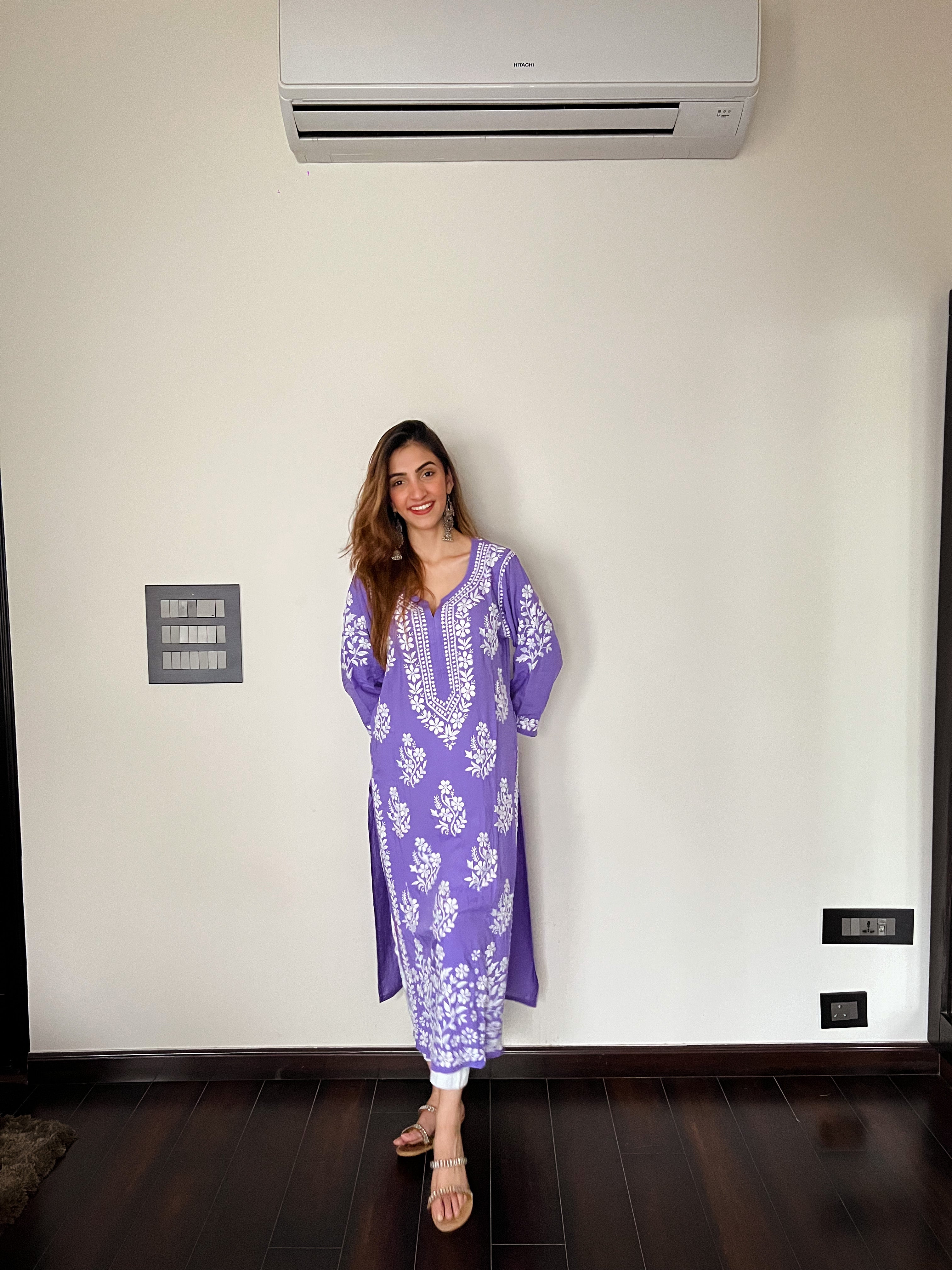 Maira Modal Cotton Chikankari Kurti - Lavender