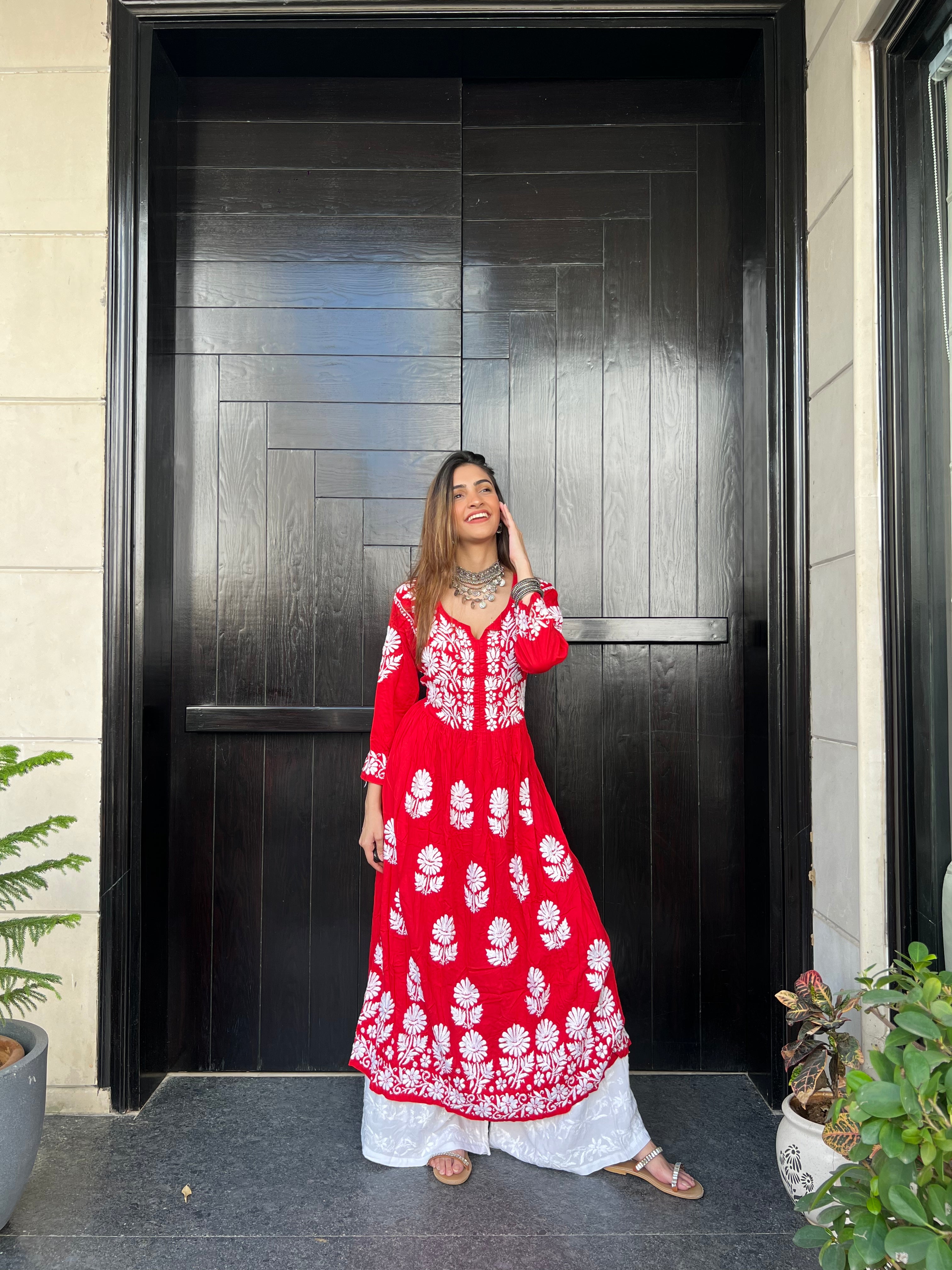 Zahra Modal Cotton Anarkali - Red